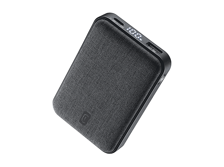 POWER BANK CELLULARLINE Glam 10000 mAh, con Display LCD, Ricarica Rapida 20W, 2 Porte USB-C e 1 Porta USB, Finiture in Tessuto, Nero