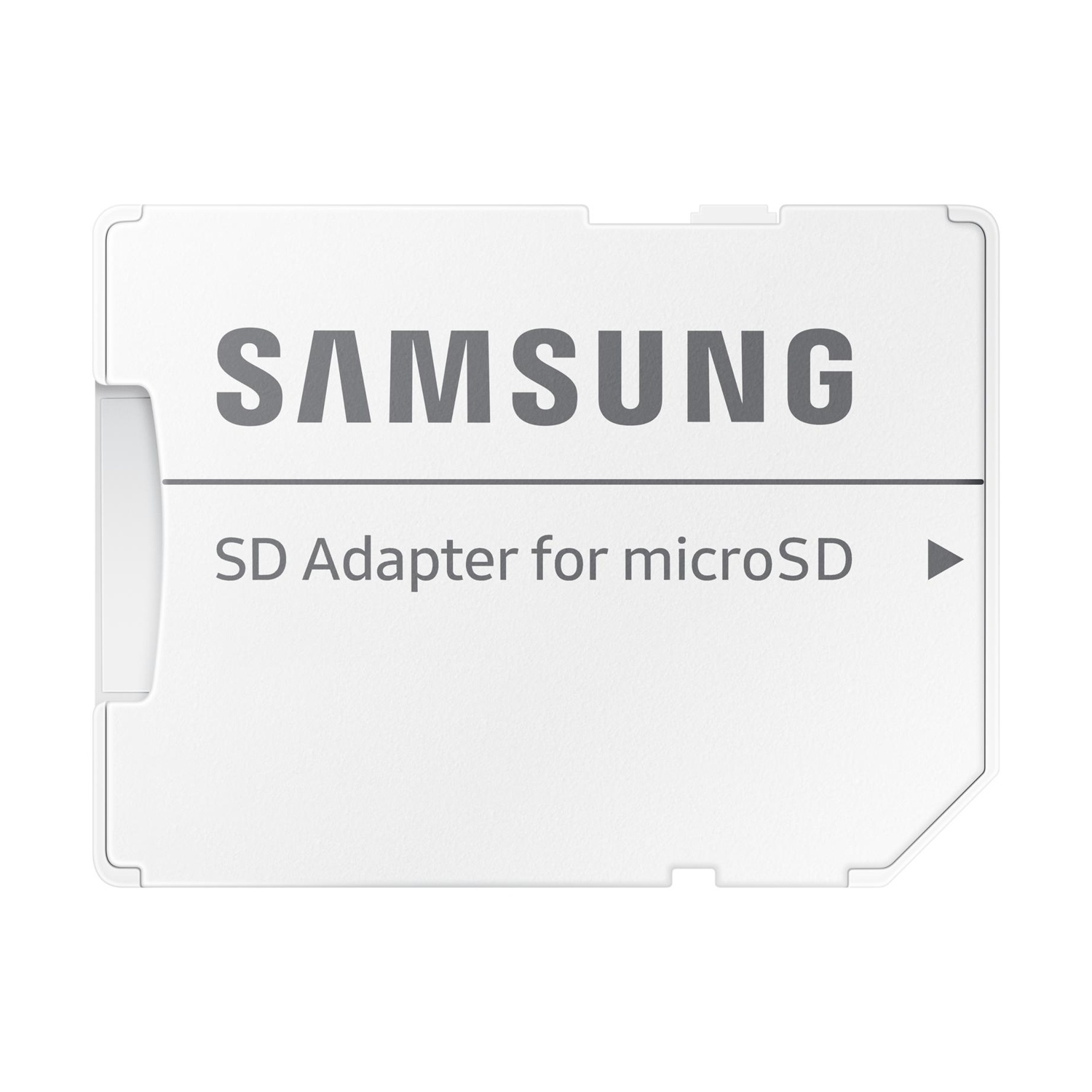 Adattatore SD Samsung bianco per microSD con testo grigio.