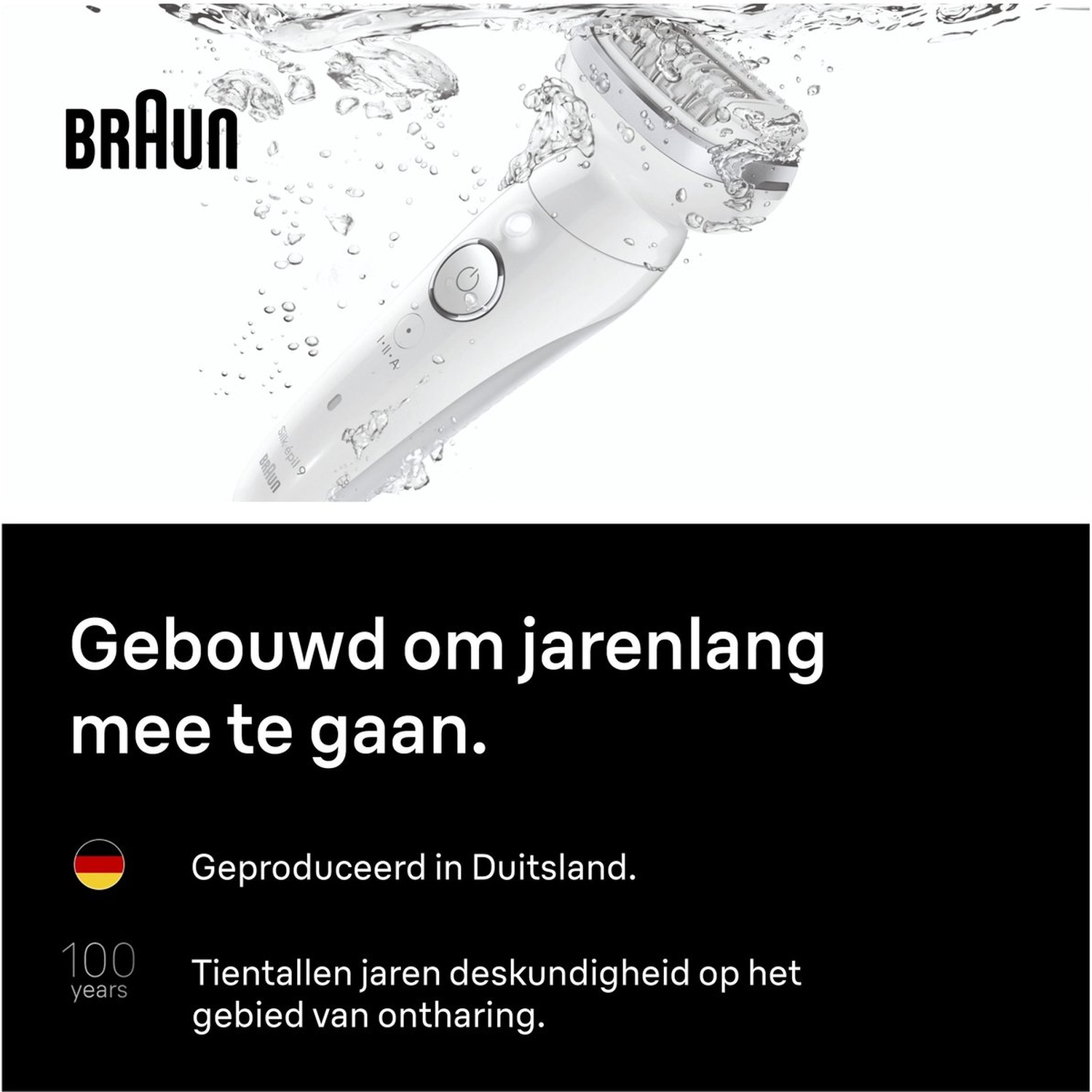 Braun Silk-épil 9 epileerapparaat onder water. Gemaakt in Duitsland.