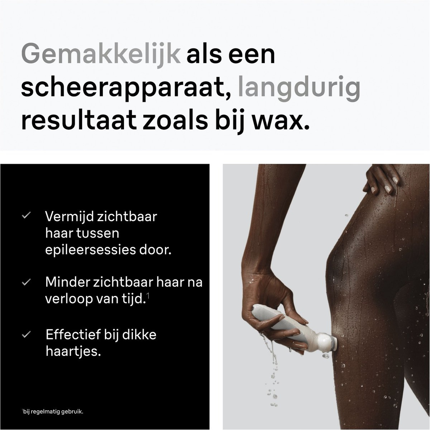 Een hand gebruikt een epileerapparaat op een been onder water.