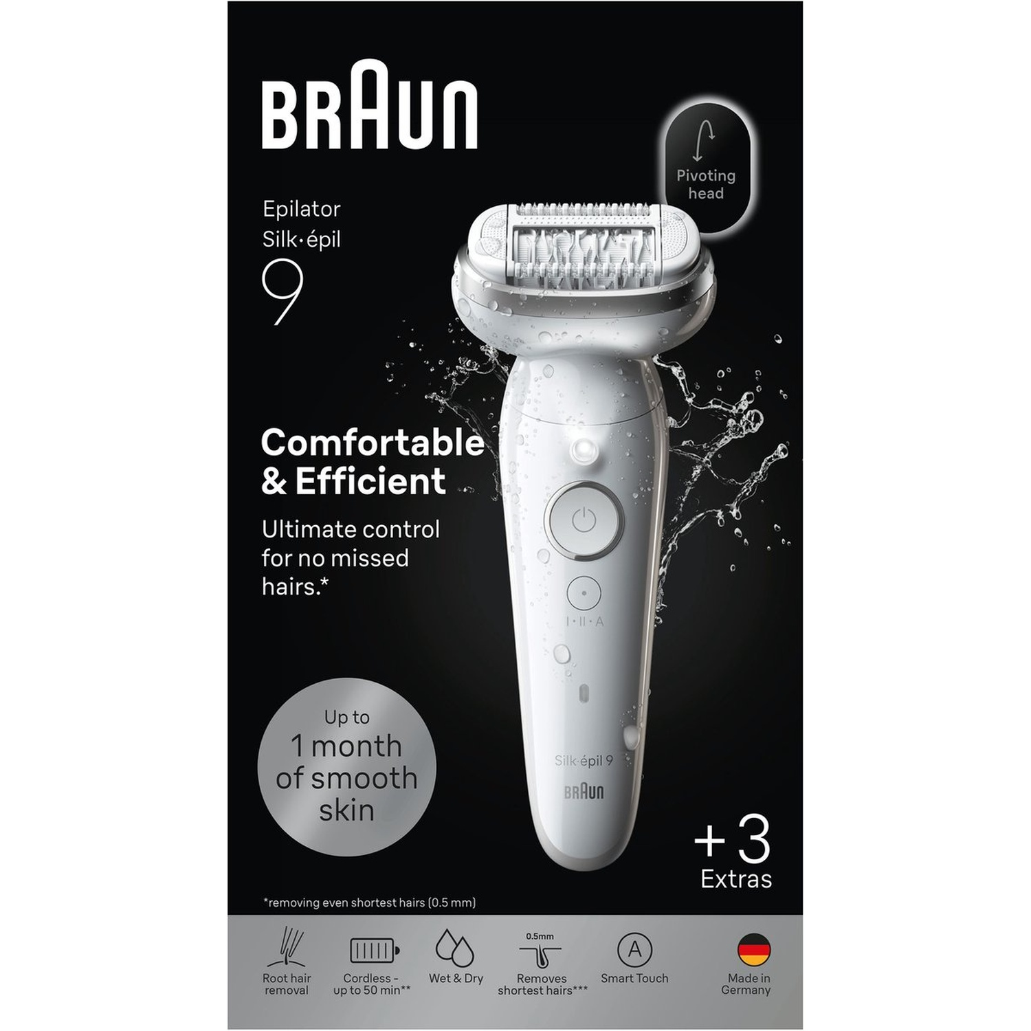 Braun Silk-épil 9 epilator met draaibare kop, nat & droog, made in Germany.