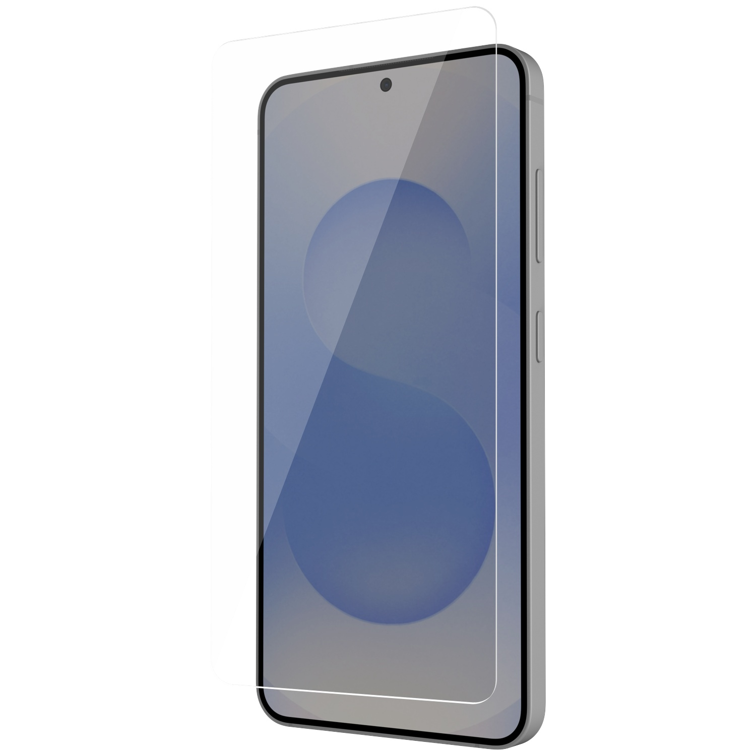 A smartphone with a glass screen protector placed on its display.