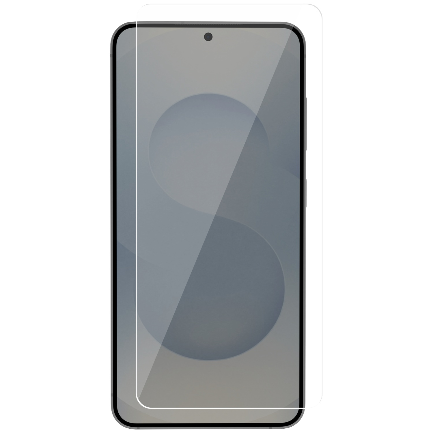 Un smartphone avec protecteur d'écran, isolé sur blanc.