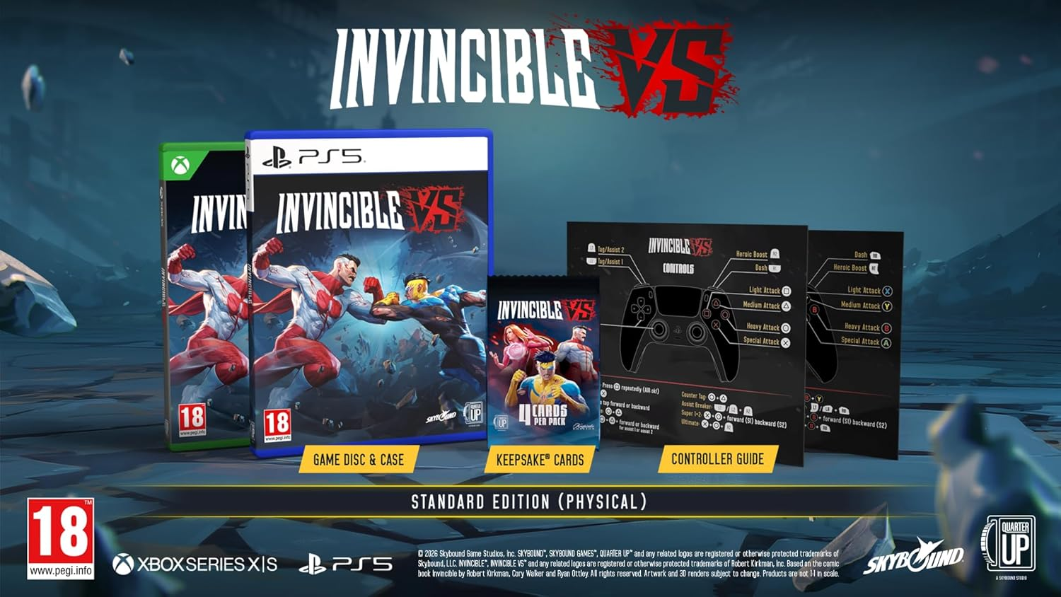 Edizione Standard Invincible VS per PS5 e Xbox, con custodia del gioco, carte e guida controller.