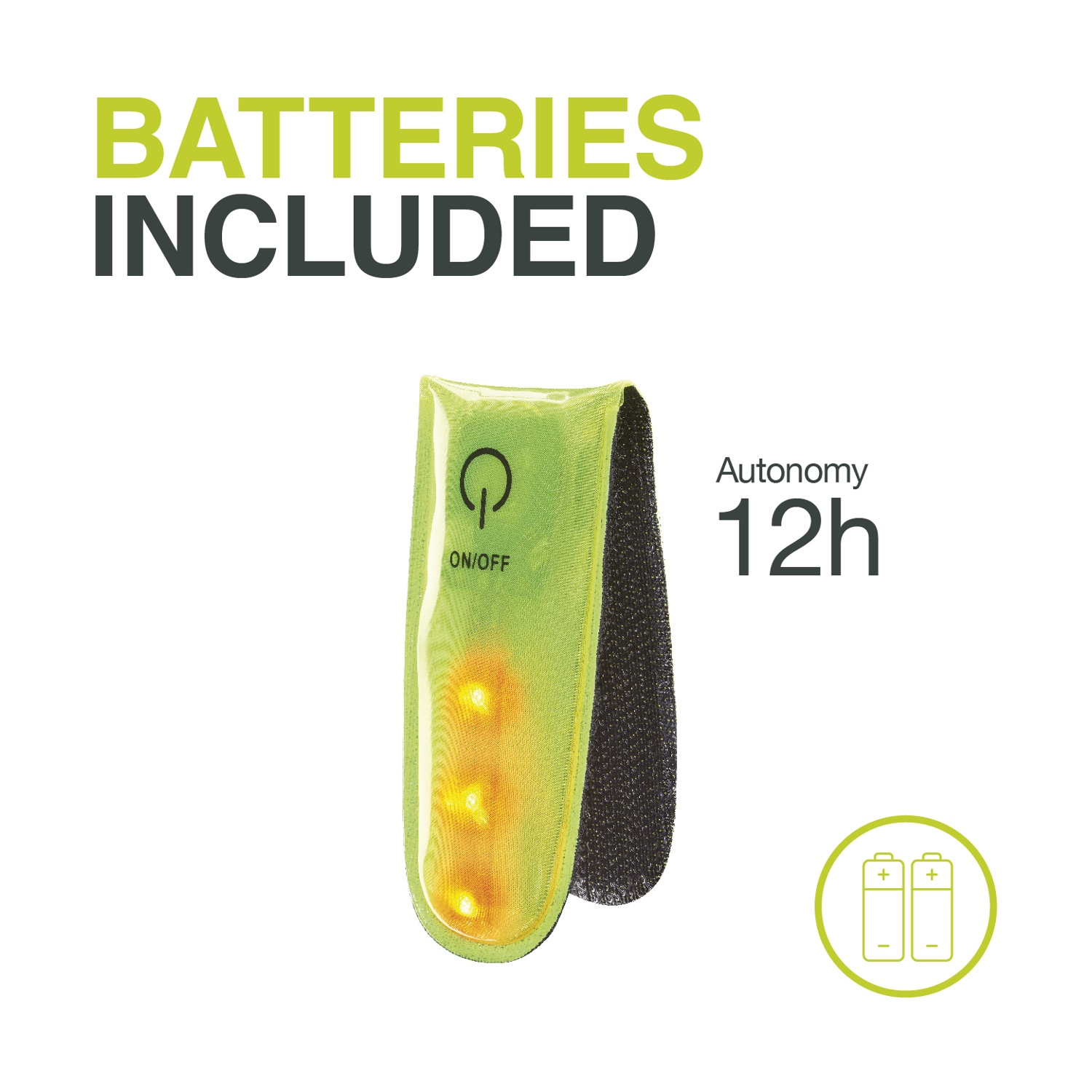 Luce LED verde a clip con 12h di autonomia. Batterie incluse.