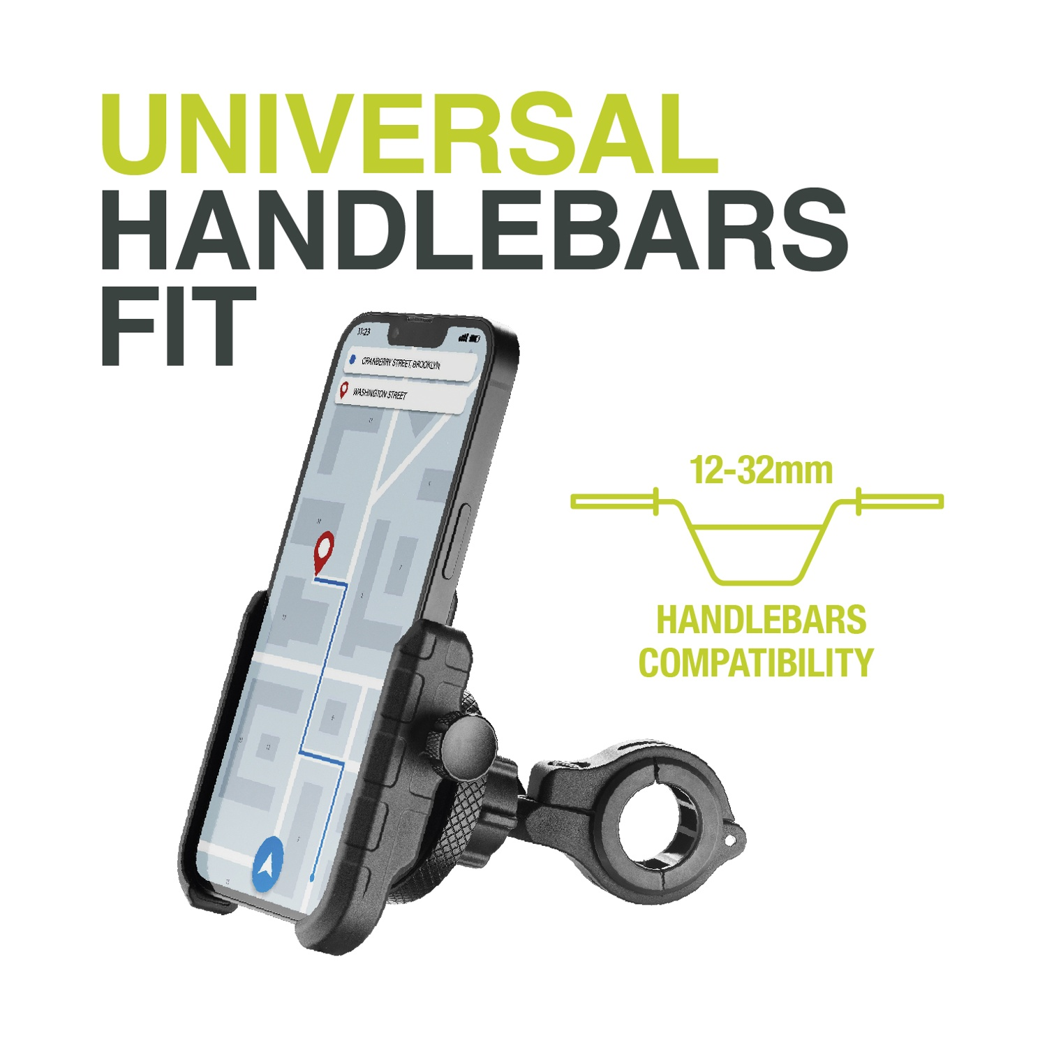 Supporto telefono bici mostra app navigazione. Compatibile manubri 12-32mm.