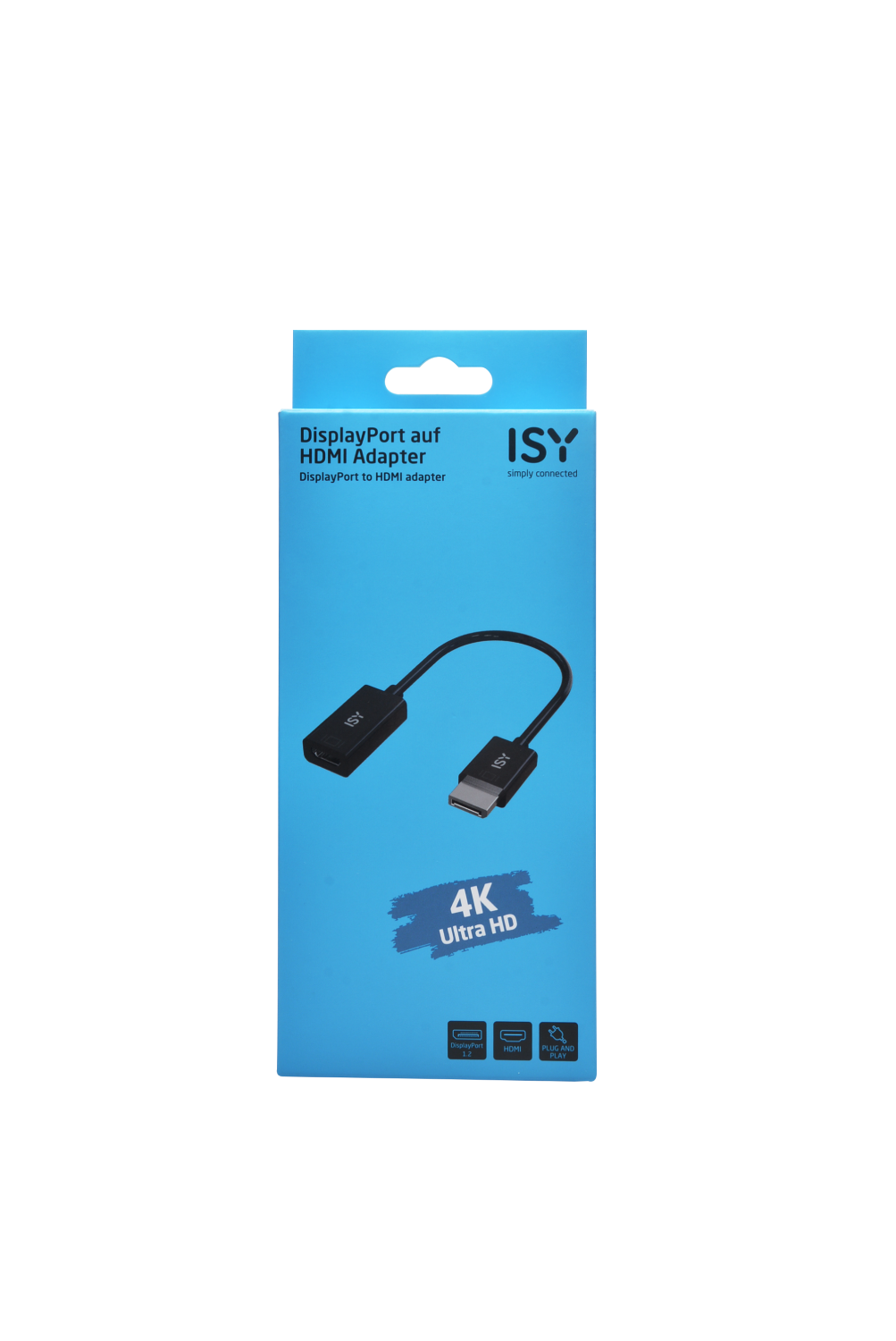 Adaptador ISY DisplayPort a HDMI con 4K Ultra HD y Plug and Play.