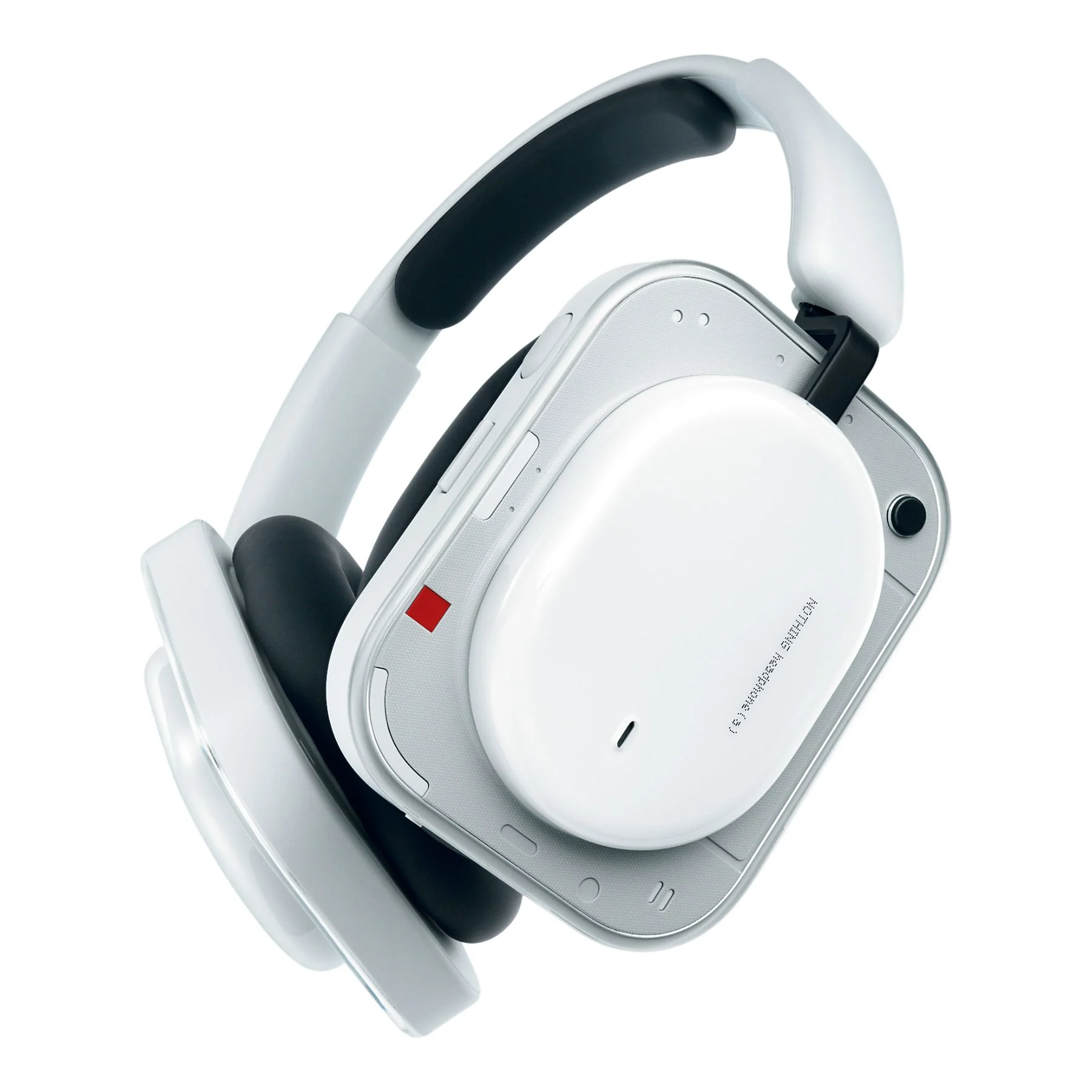 Auriculares blancos con diadema negra y detalles plateados.
