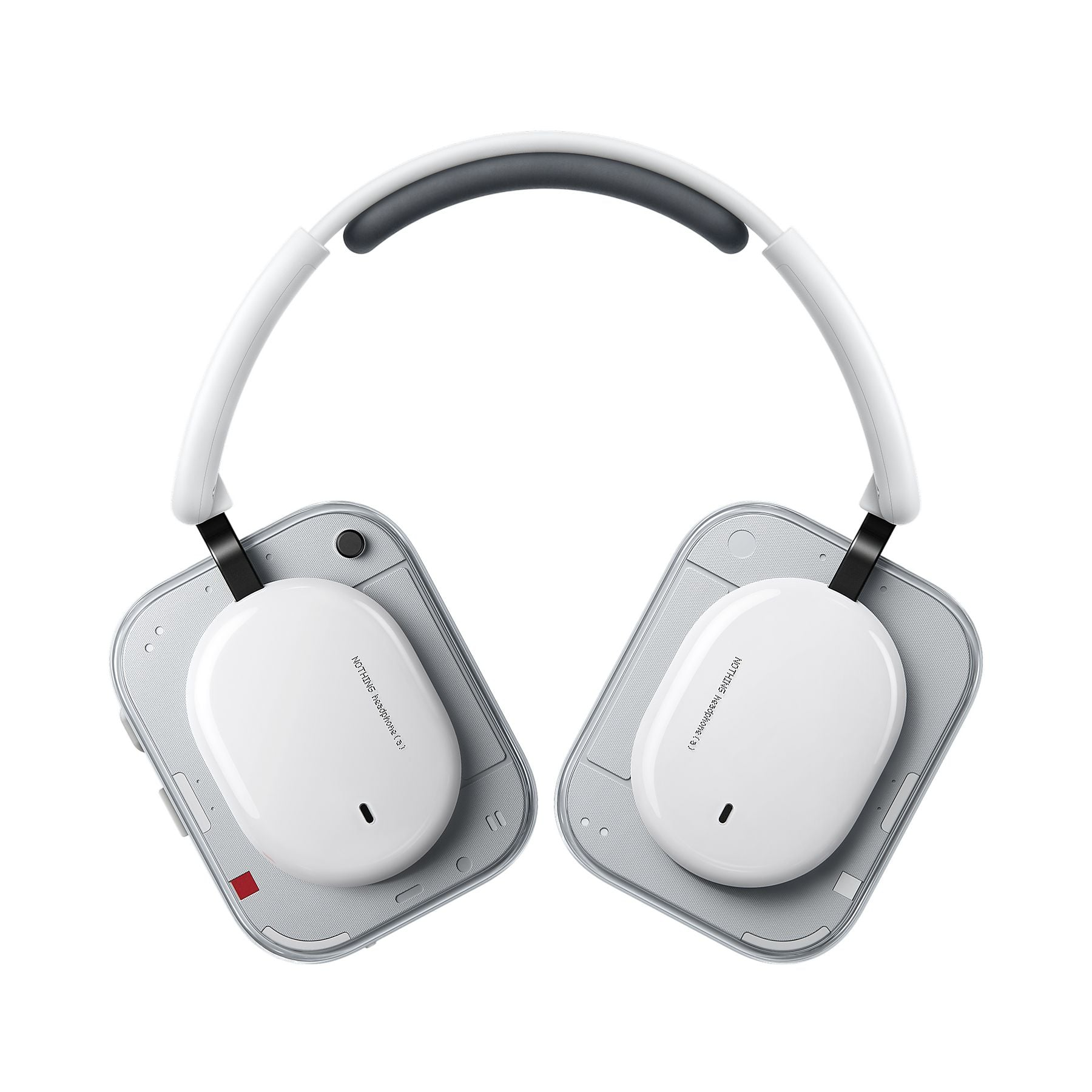 Auriculares blancos con diadema plateada y almohadillas sobre fondo blanco.