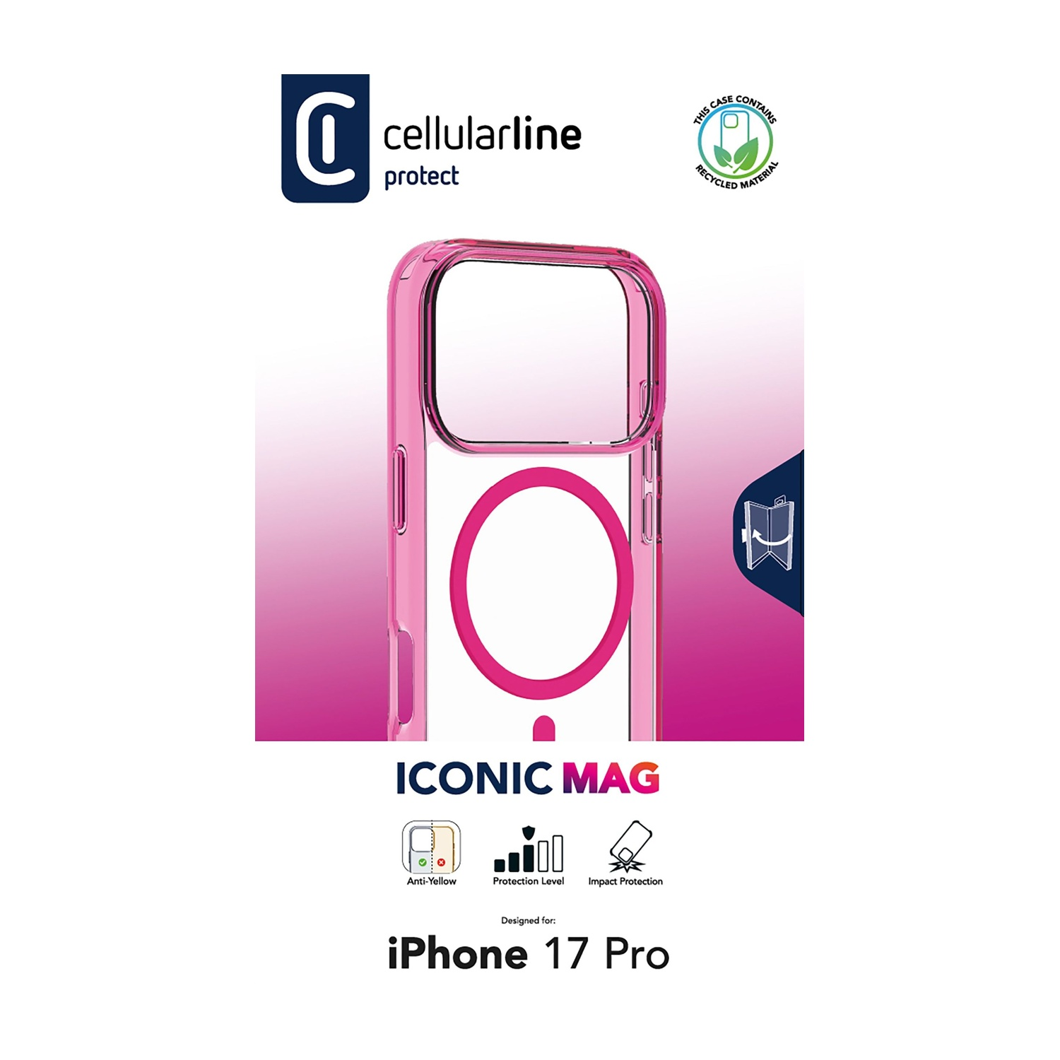 Custodia trasparente rosa per iPhone 17 Pro con anello magnetico.