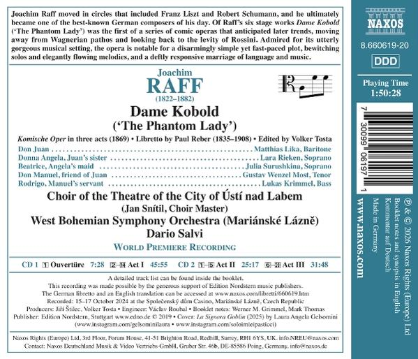 CD-Hülle mit Textinformationen über Joachim Raffs Oper 'Dame Kobold'.