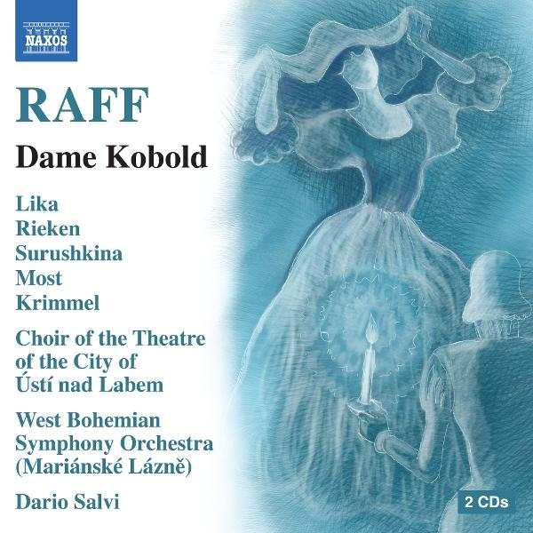Cover: RAFF Dame Kobold, Naxos Logo. Geistige Figur mit Kerze.