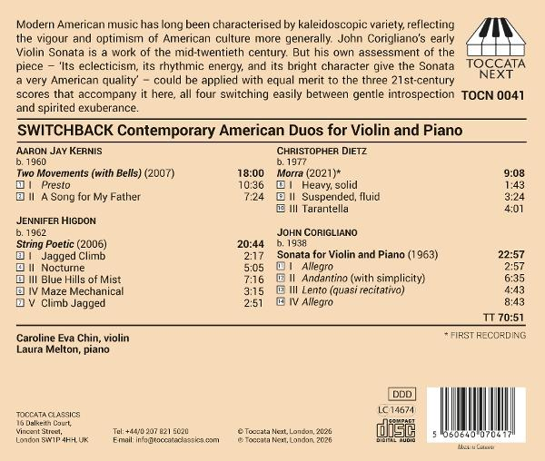 CD-Rückseite: Liste der Musikstücke, Komponisten und Längen. Klaviertastatur-Logo.