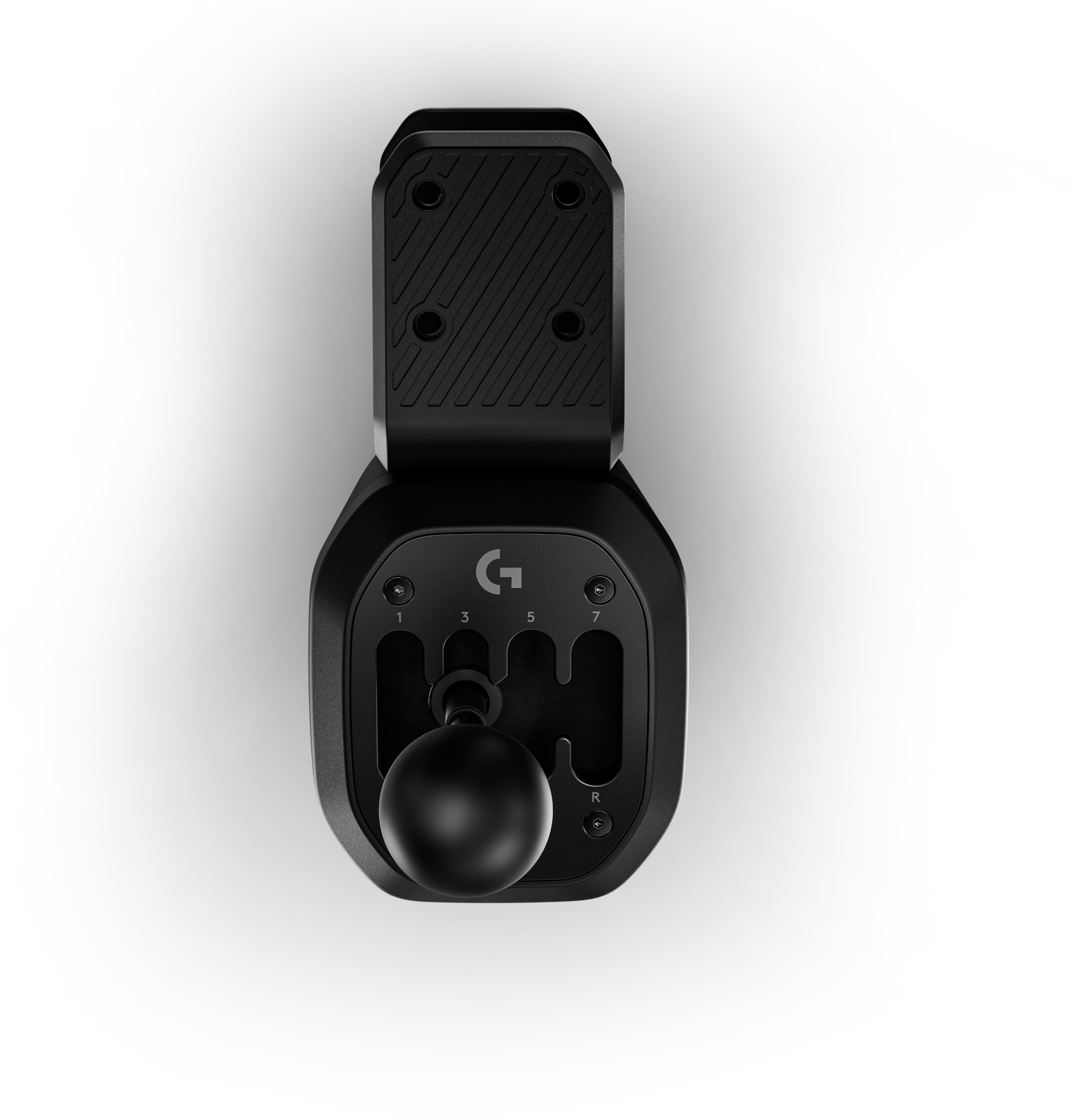Fekete Logitech G sebességváltó versenyjátékokhoz, mintázattal és golyó alakú.