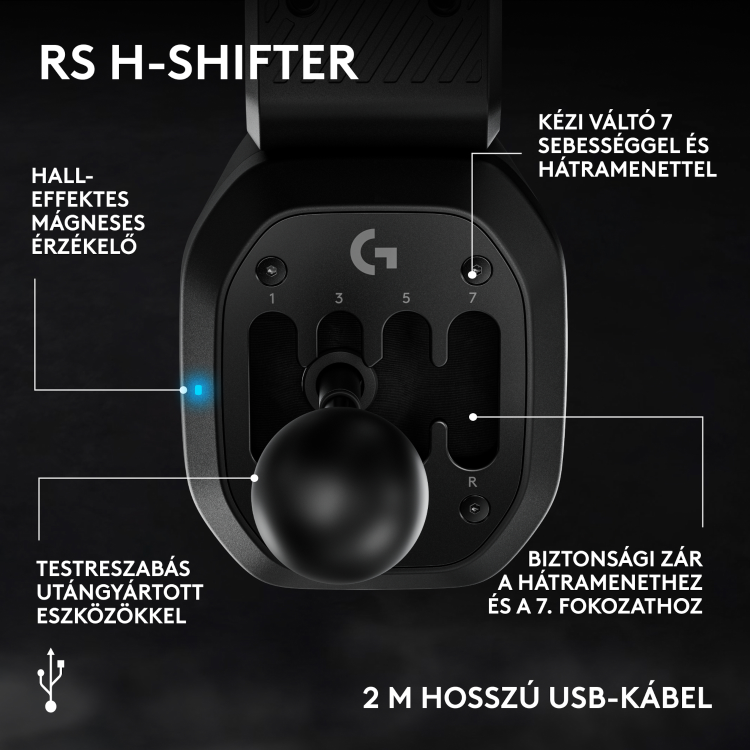 Logitech G RS H-Shifter 7 sebességgel és hátramenettel. 2m USB kábel.