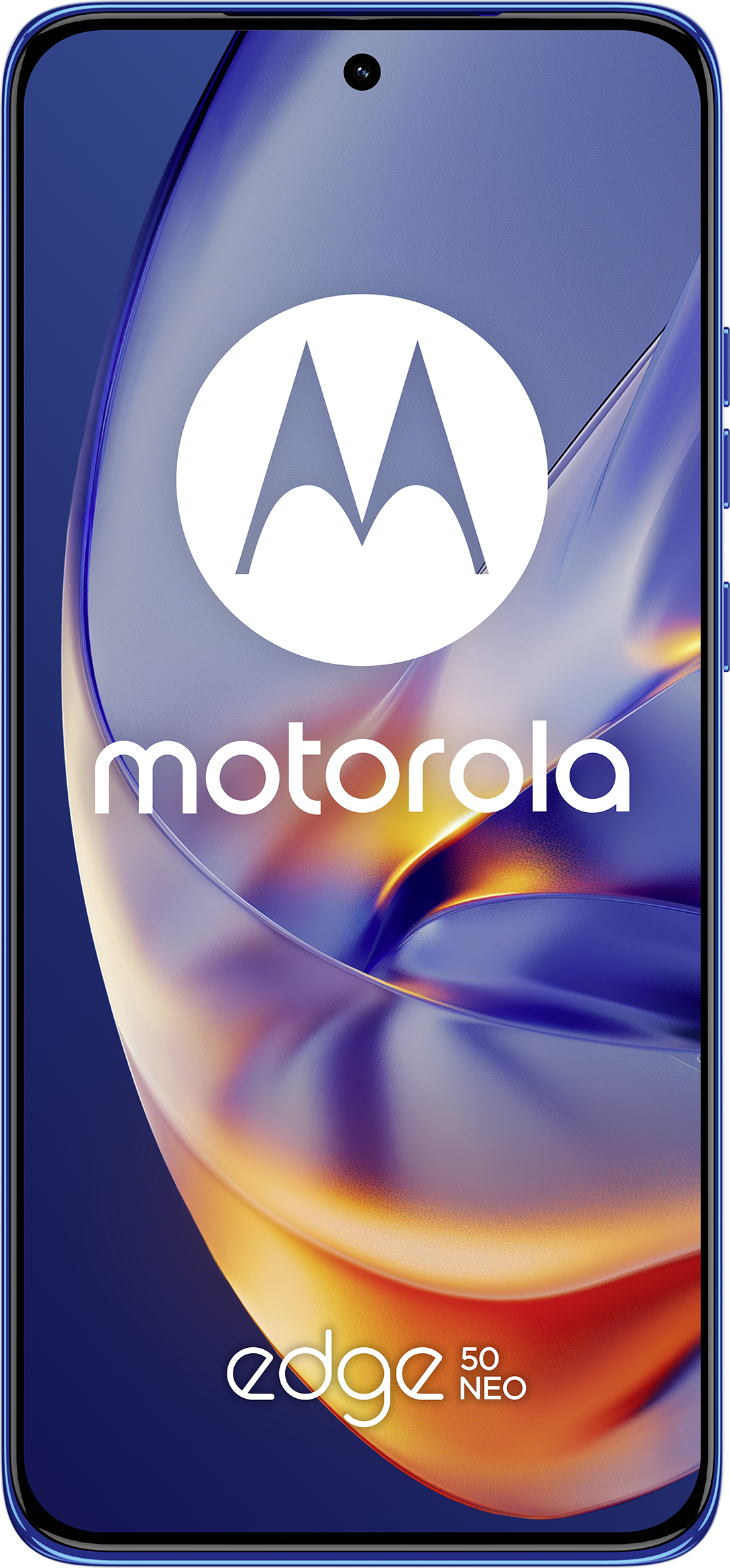 Motorola Edge 50 Neo con logo Motorola e accenti blu.