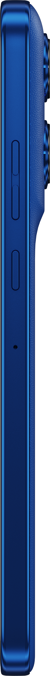 Dispositivo blu con pulsanti laterali e impugnatura testurizzata.