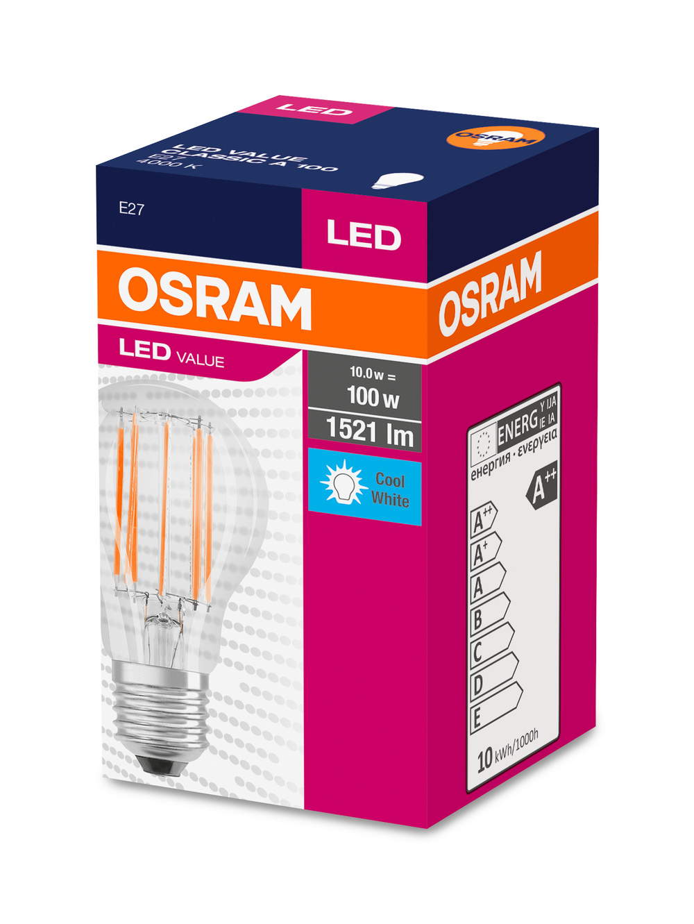 Osram LED izzó Classic A 100, 4000K, 10W, 1521lm, Hűvös Fehér.