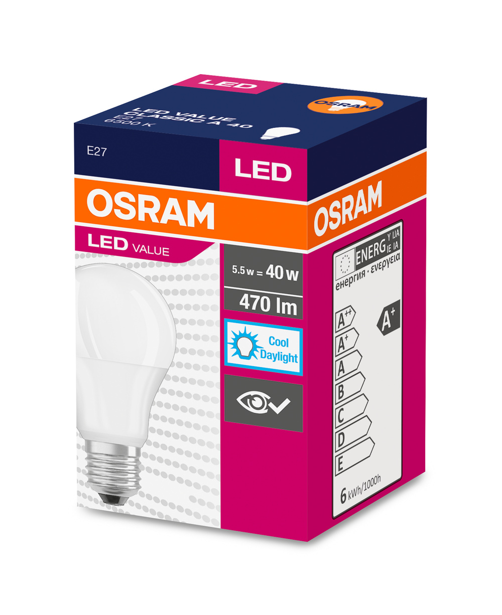 OSRAM LED izzó csomagolás izzóval, 5,5W, 470lm, Cool Daylight.