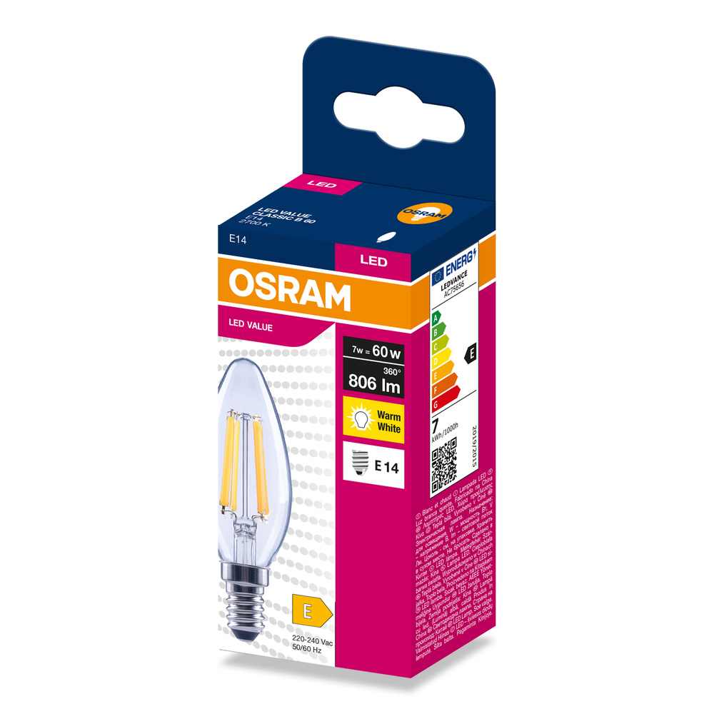 Osram LED izzó E14, 7W, 806 Lumen, Meleg Fehér, Energiahatékonysági Osztály E.