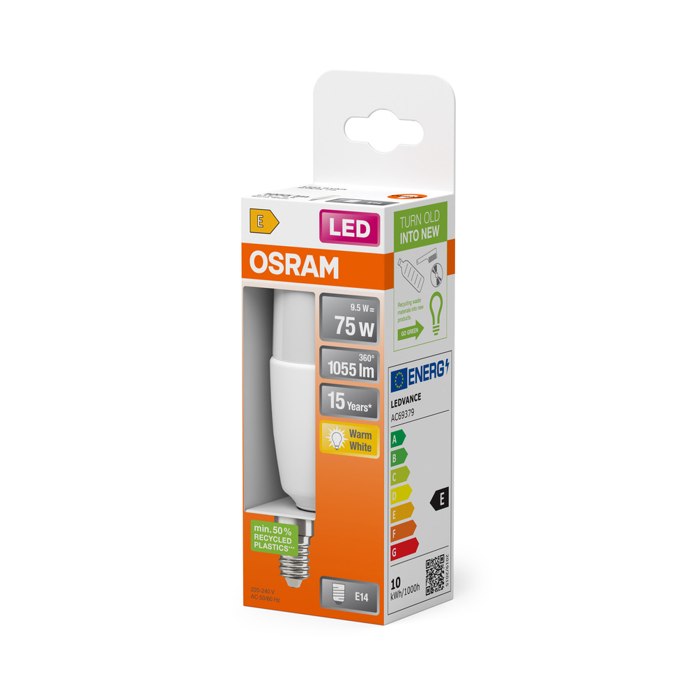Osram LED izzó dobozban, 75W, 1055lm, Meleg Fehér, Energia A, E14 foglalat.