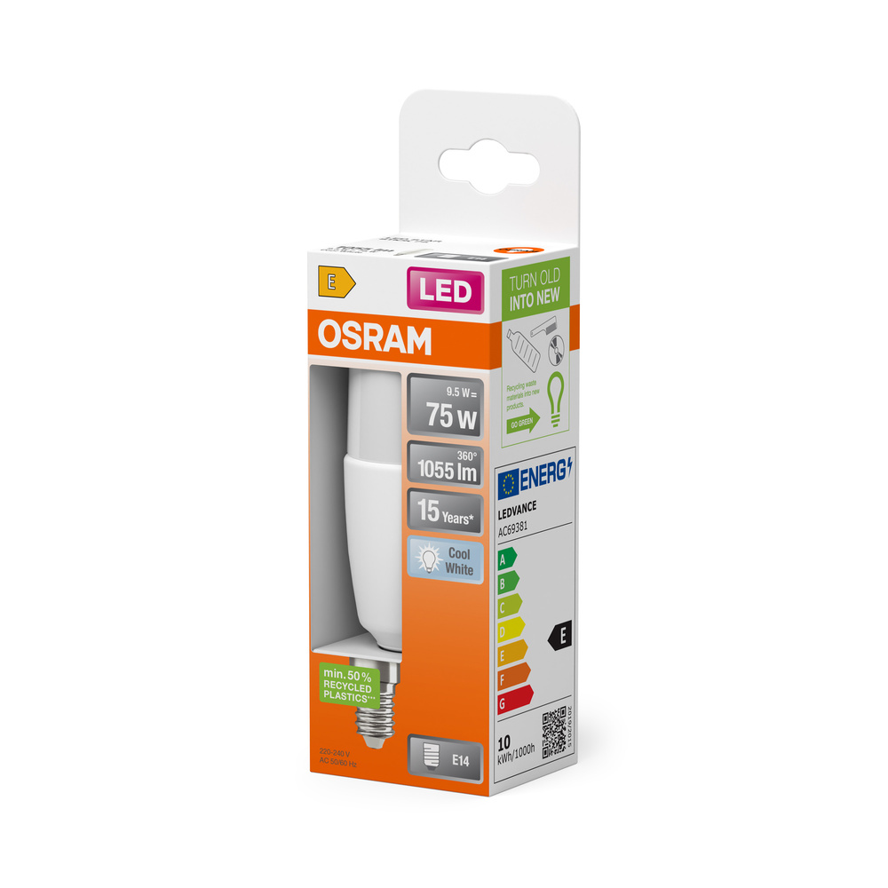 Osram LED izzó csomagolásban, 75W, 1055lm, 15 év, Hűvös fehér, E14.