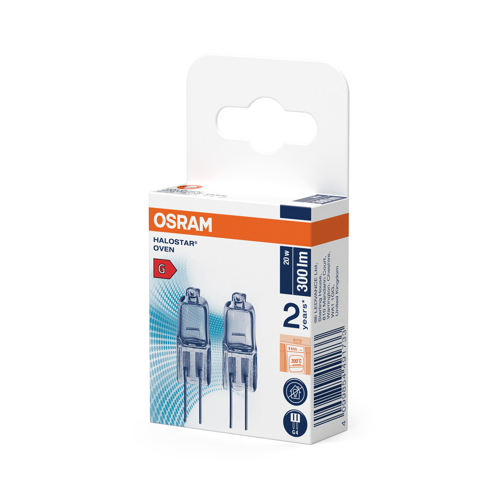 Két Osram Halostar Oven G4 izzó csomagolása.