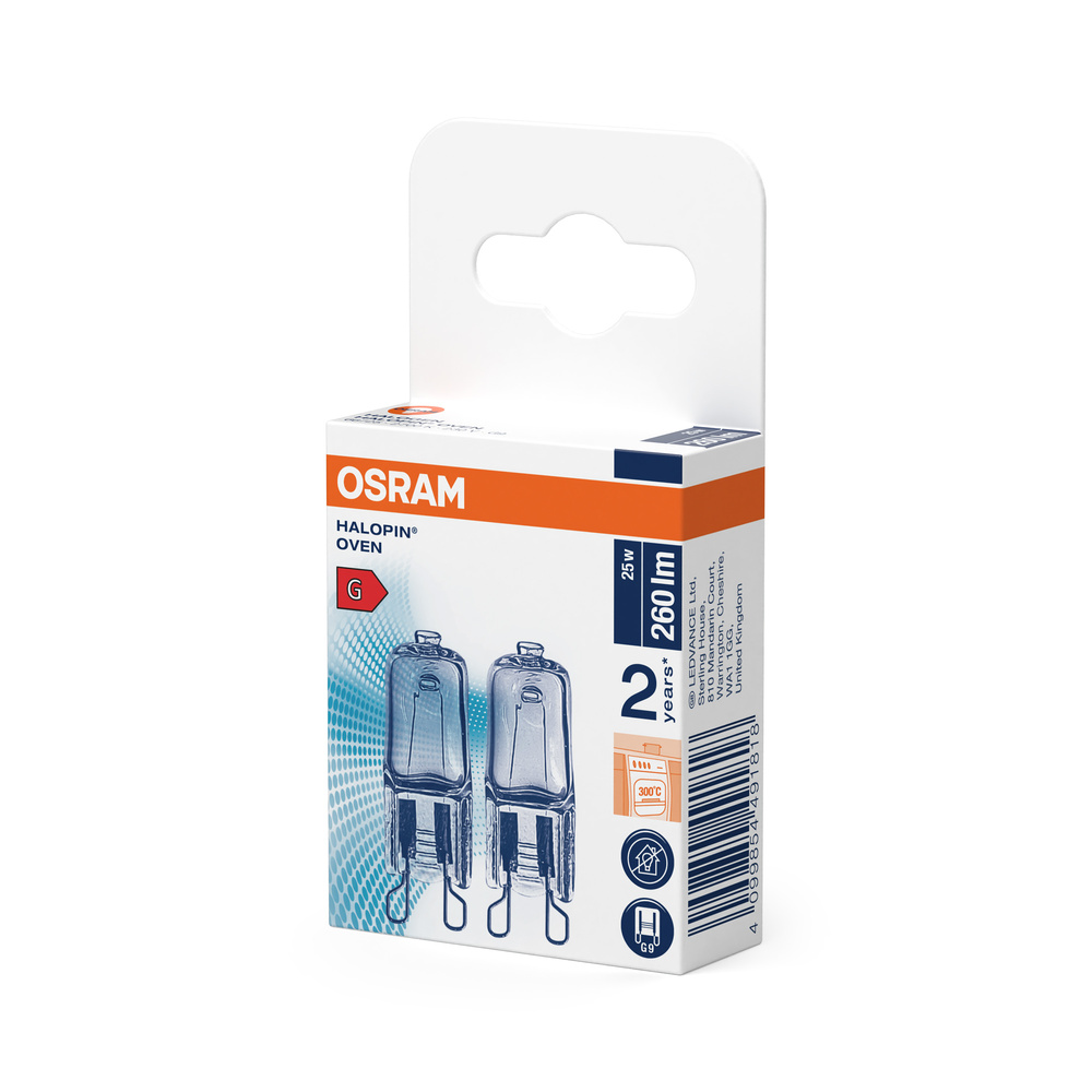 Osram Halopin sütőlámpa, 2 év garancia, 25W, 260lm, G foglalat.