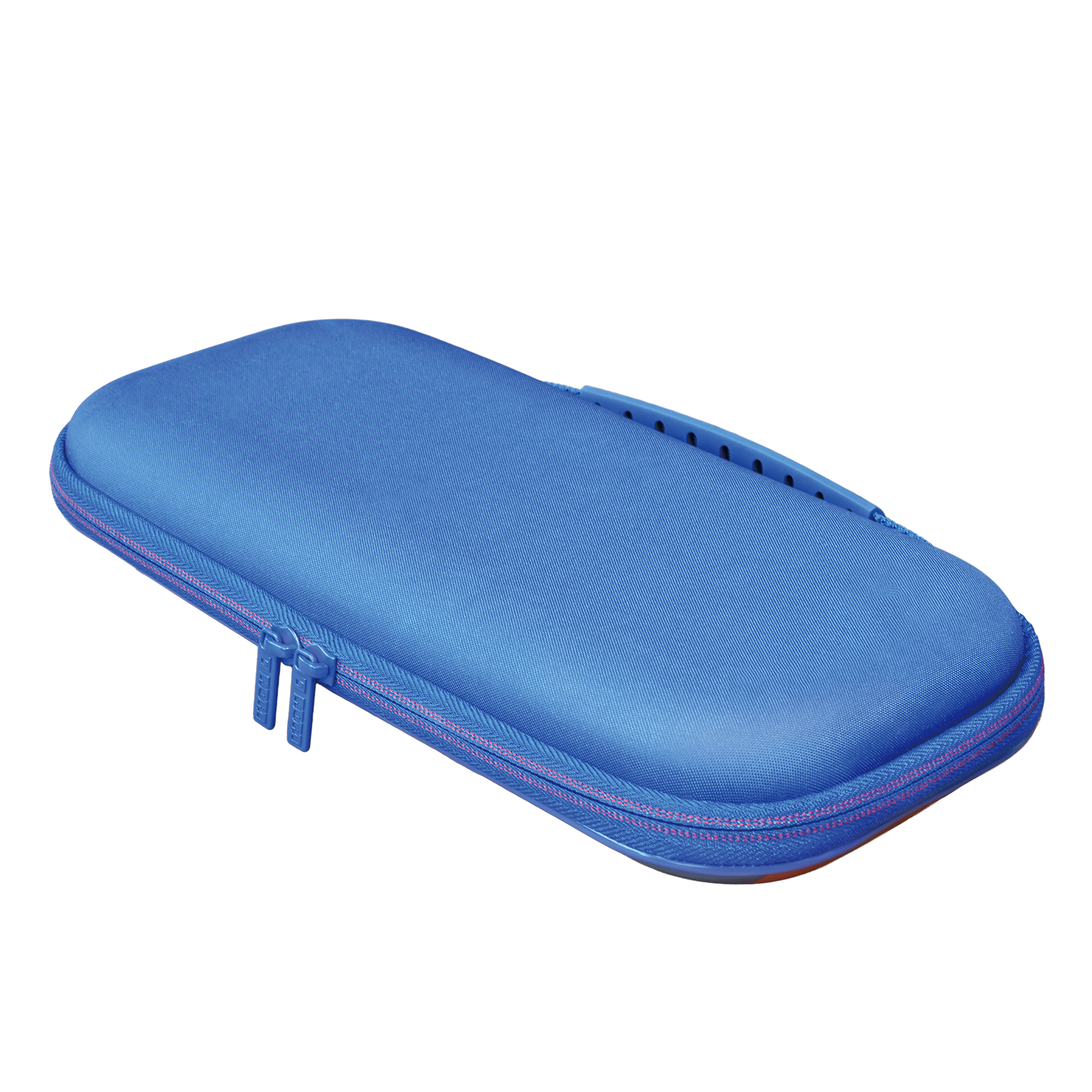 Pembe dikişli mavi fermuarlı kılıf.