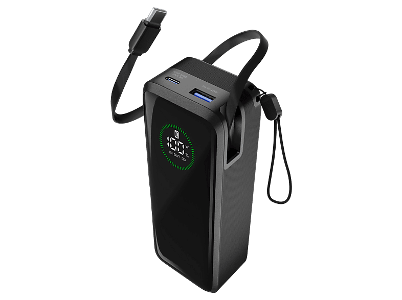 Cellular Line Powerbank Retractable Power, 65W, 20.000mAh, Schwarz