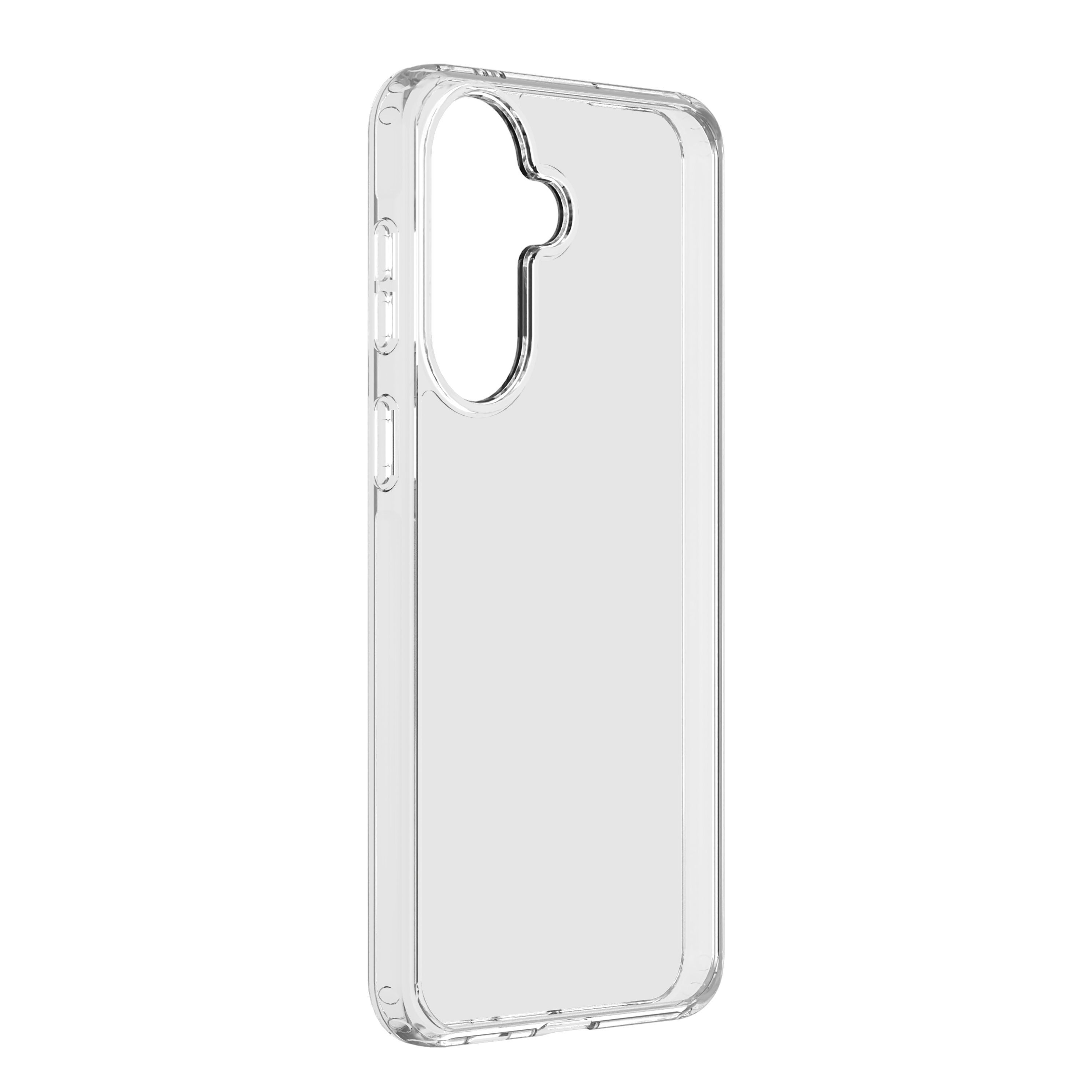 Kamera ve düğmeler için kesikleri olan şeffaf telefon kılıfı.
