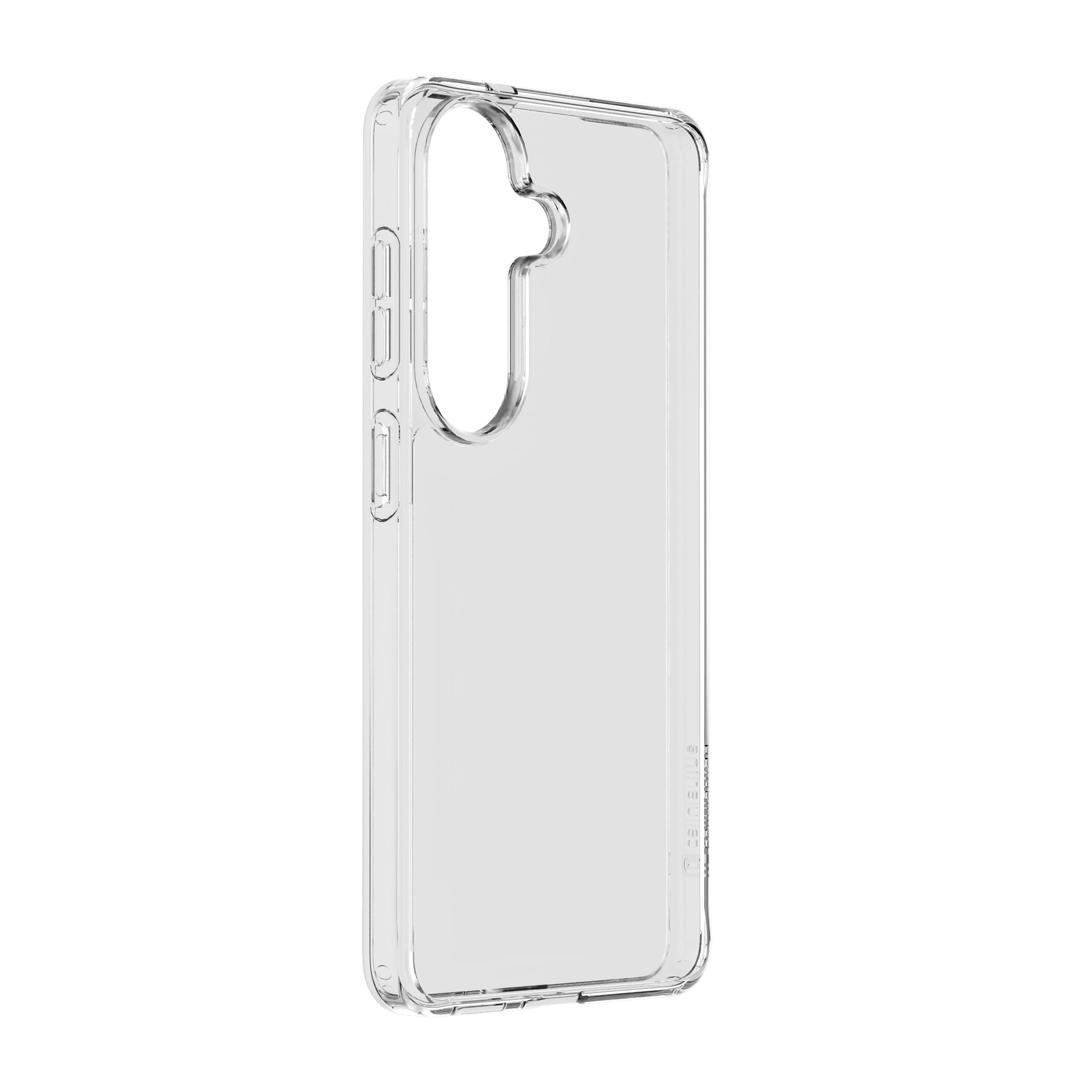 Kamera ve düğmeler için kesikleri olan şeffaf telefon kılıfı.
