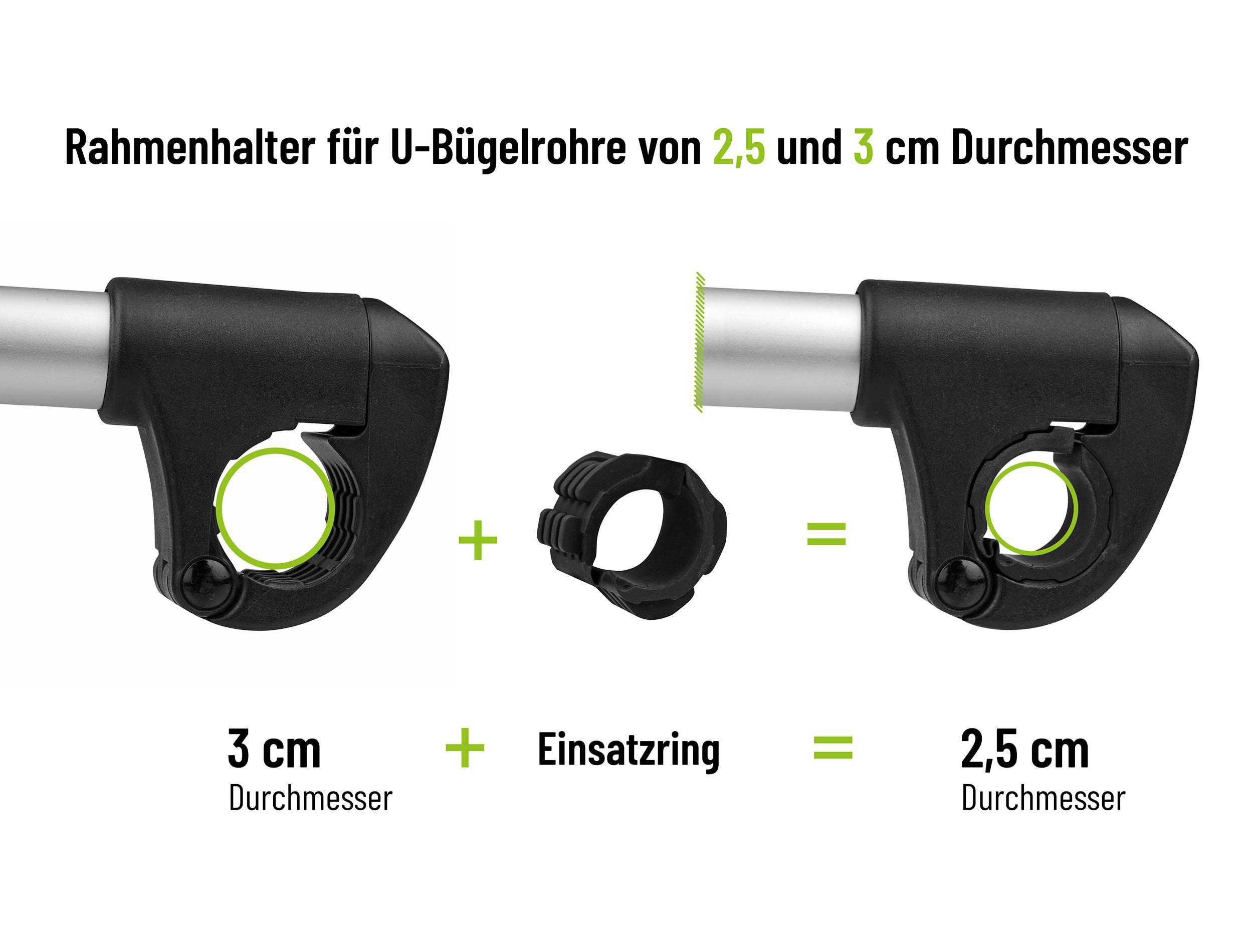 Rahmenhalter für Rohre mit 3cm oder 2,5cm Durchmesser.