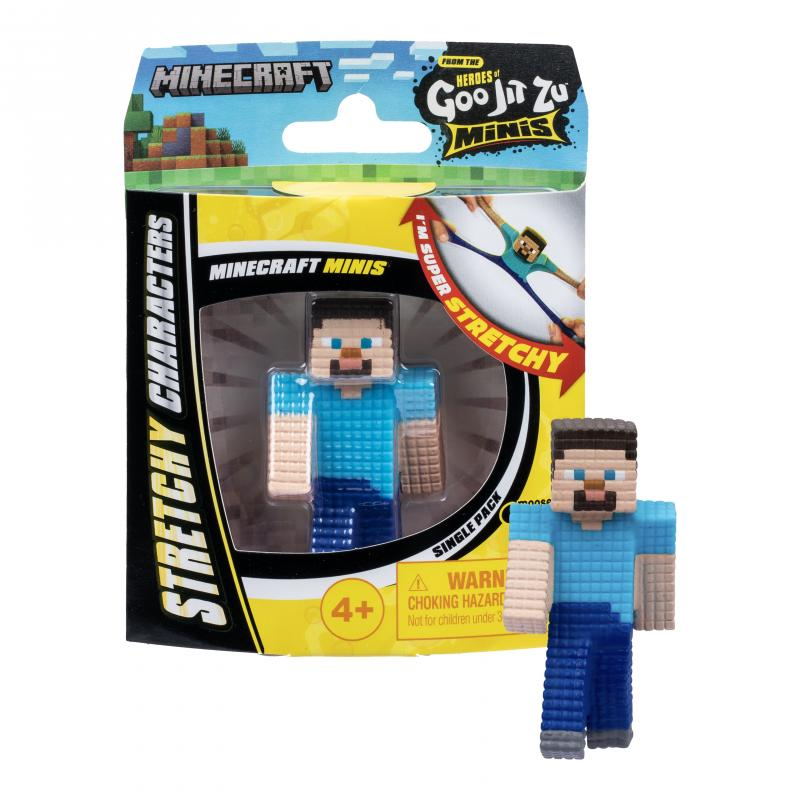 Minecraft-Figur im "Goo Jit Zu Minis"-Paket, Steve mit blauem Hemd.