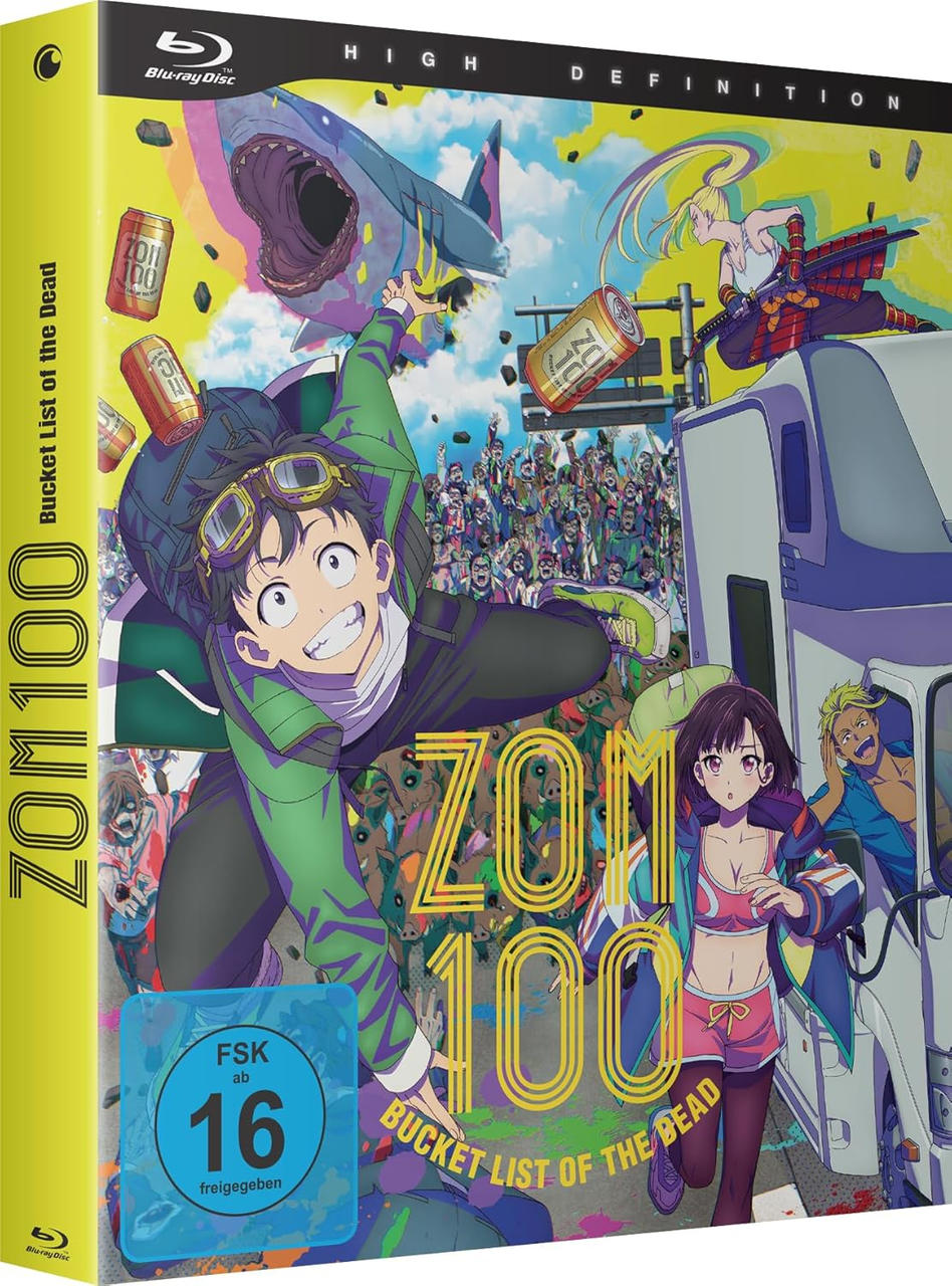 Anime-Cover mit Zombies, Hai und Personen, die aus einem LKW springen.