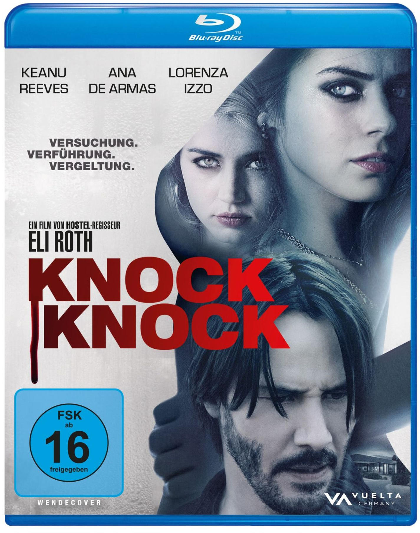 Filmplakat von Knock Knock mit Keanu Reeves, Ana de Armas und Lorenza Izzo.