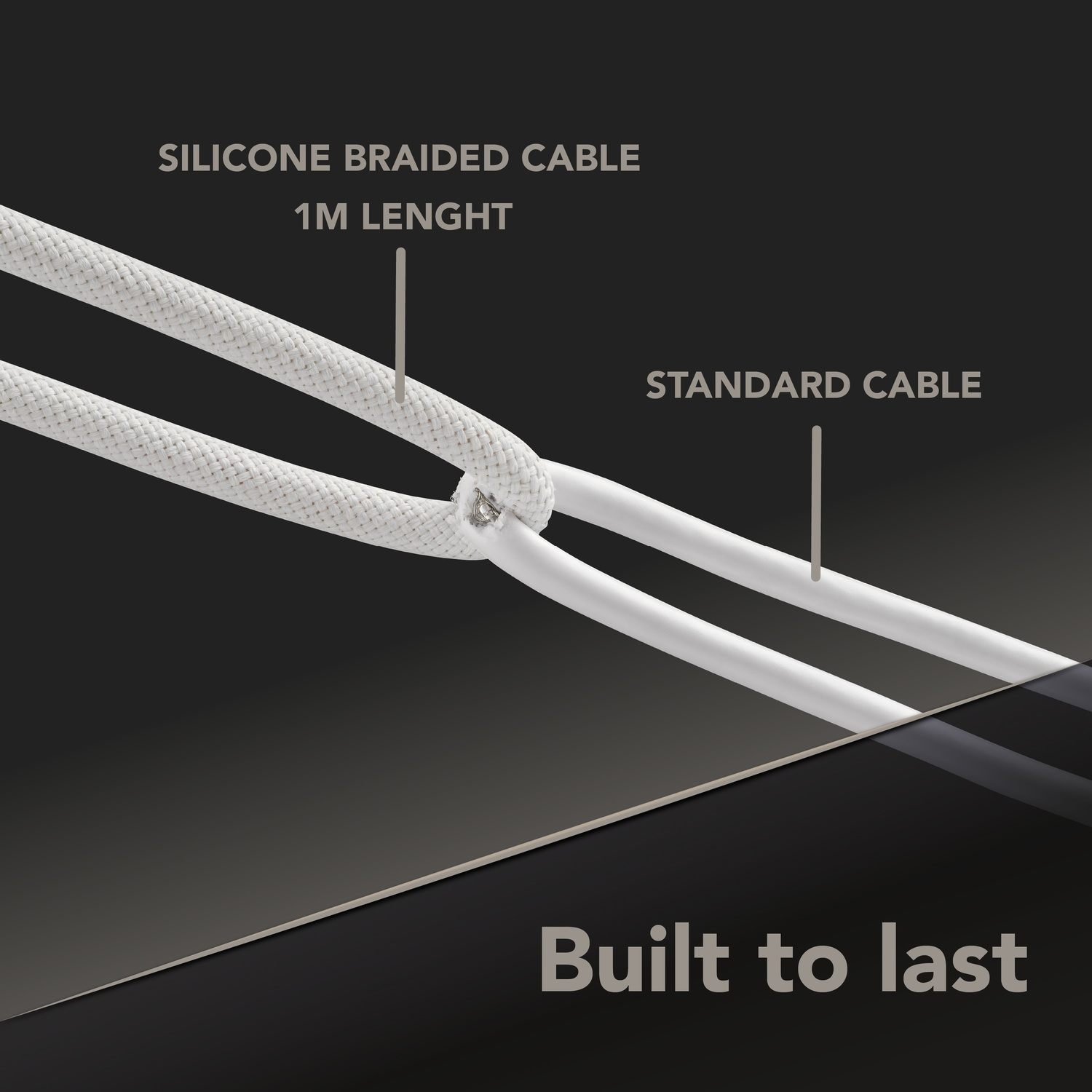 Cavo silicone intrecciato 1m accanto a cavo standard.