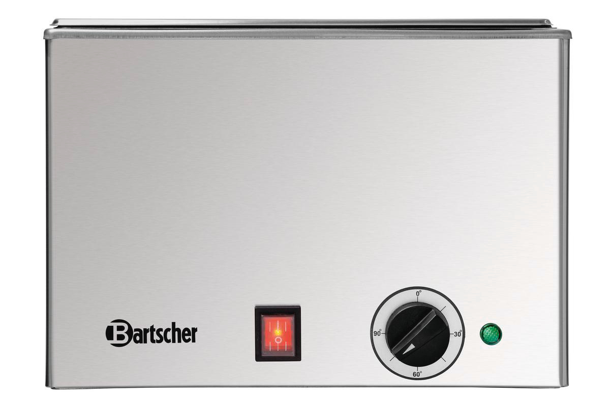 Edelstahlgerät mit Schalter, Drehknopf und grüner Lampe.