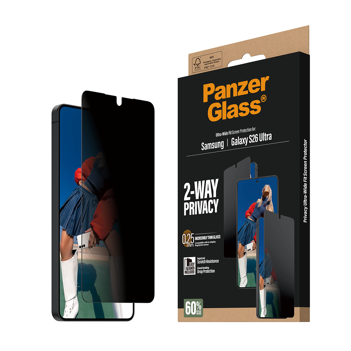 Panzer Glass Verpackung für Samsung S26 Ultra mit Sichtschutz.
