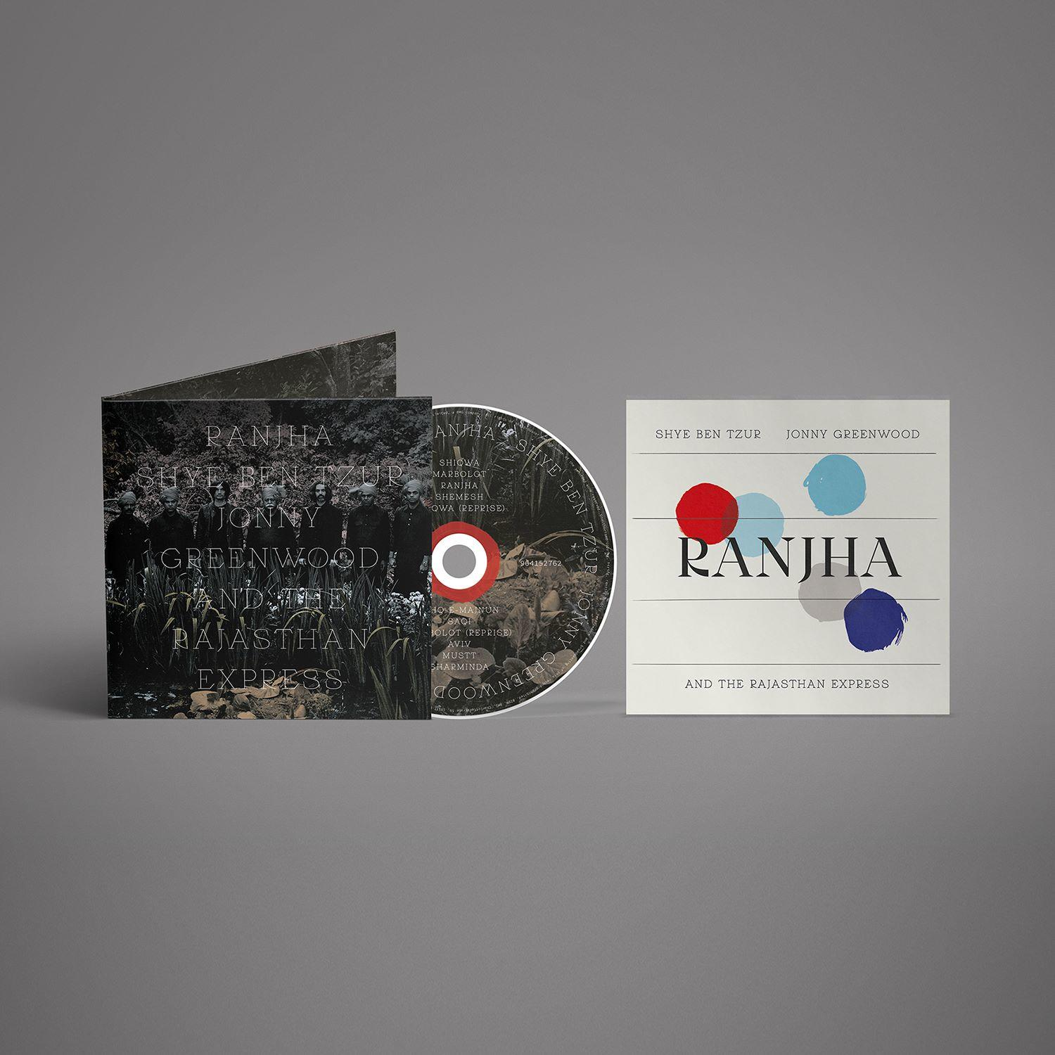 CD-Cover und Booklet von "Ranjha" mit roten, blauen und grauen Kreisen.