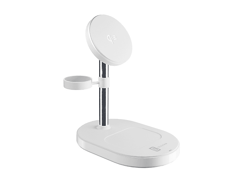CARICATORE MAGSAFE CELLULARLINE Mag Trio da 15W, Stazione di Ricarica Wireless 3in1 con Qi2, 15W per Smartphone, Auricolari e Smartwatch, Bianco