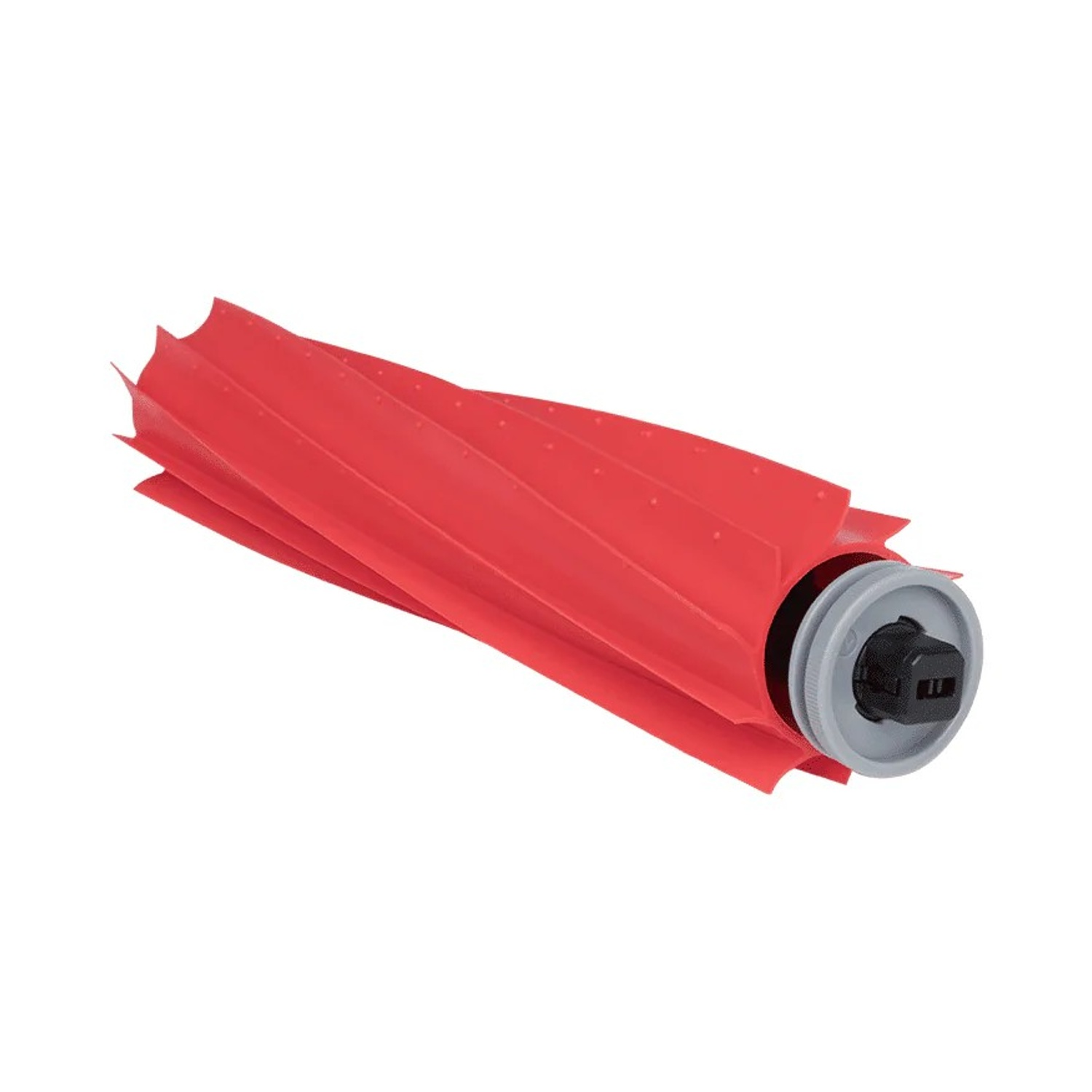 Una spazzola rossa con un connettore grigio su sfondo bianco.