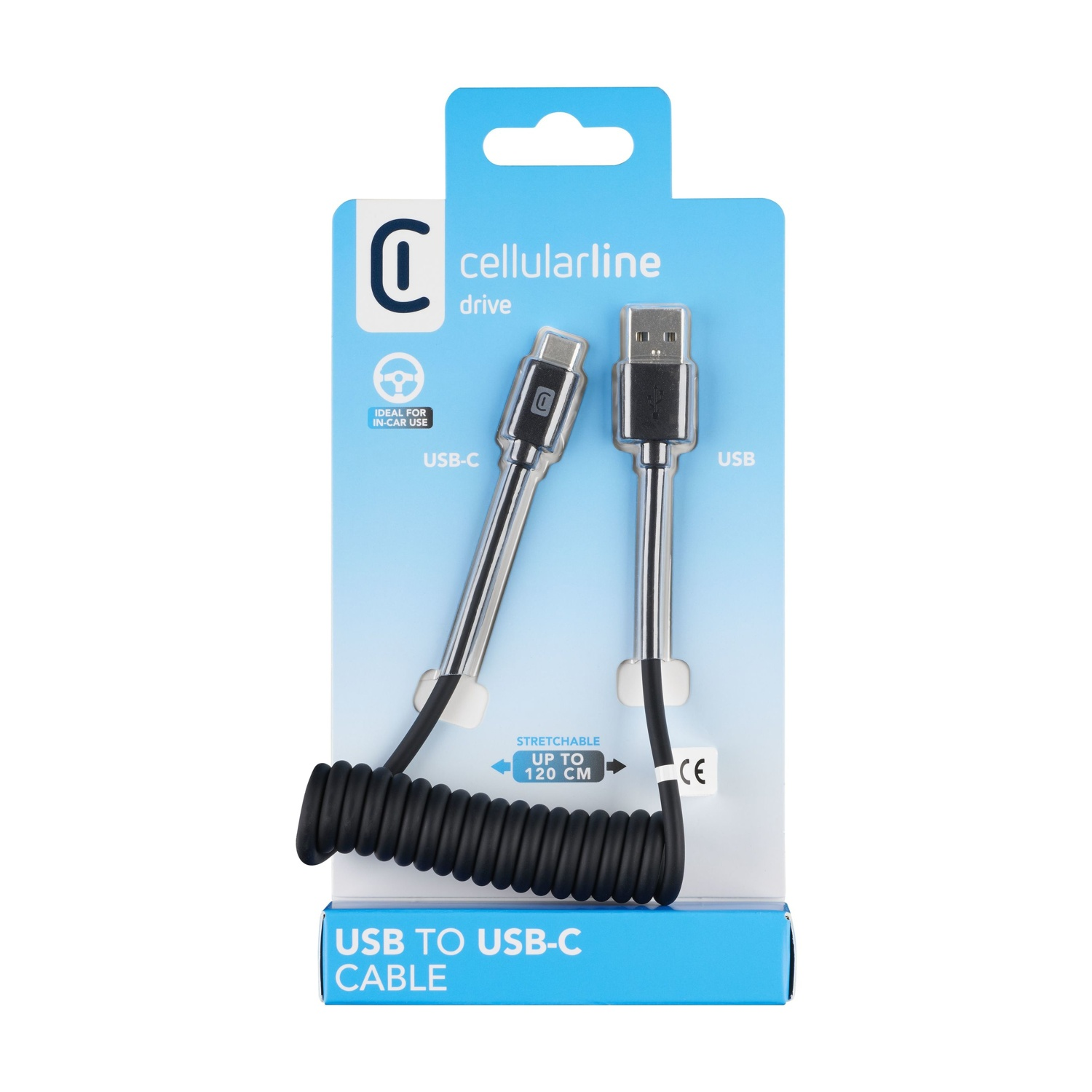 Cavo Cellularline da USB a USB-C, nero, con cavo a spirale.