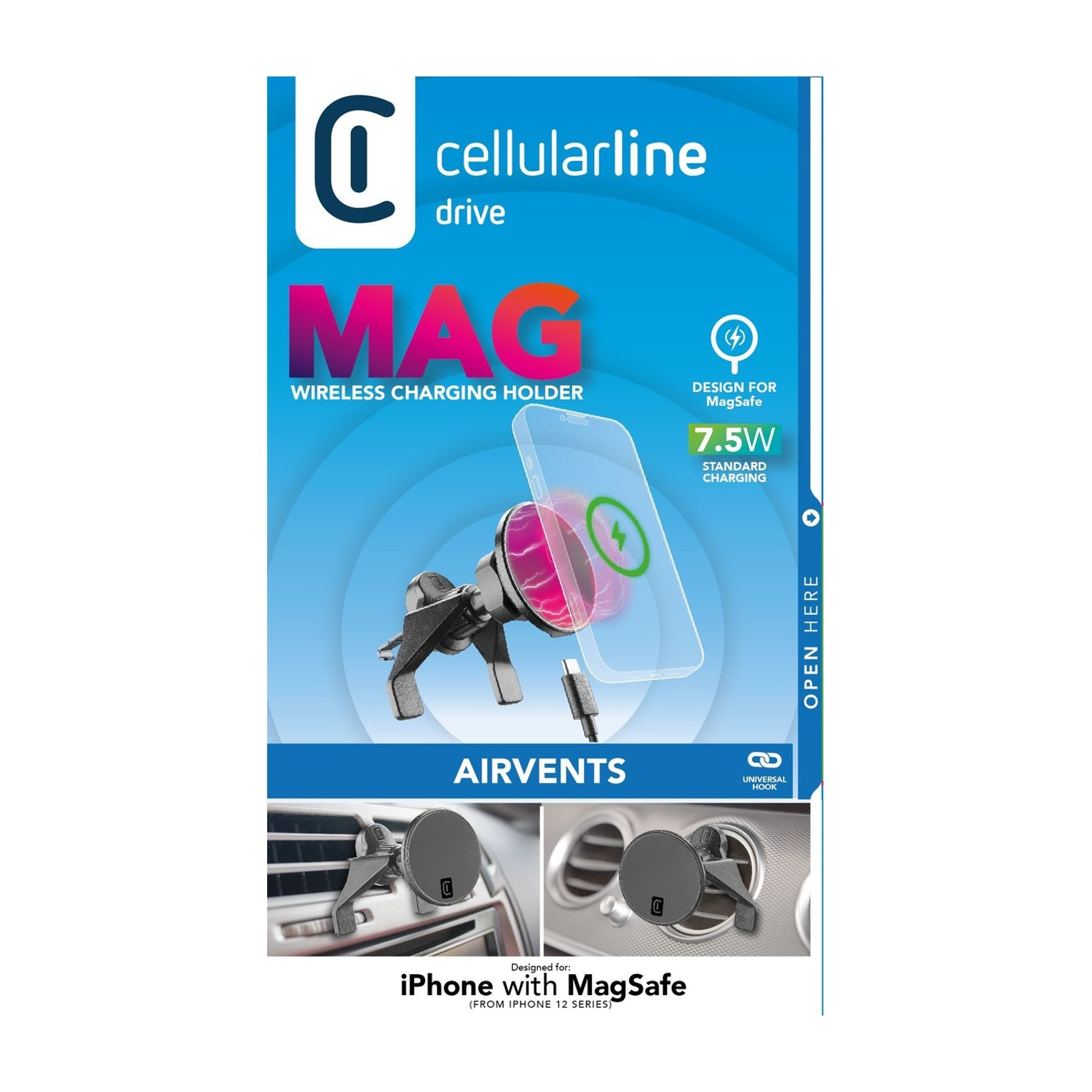 Supporto di ricarica wireless Cellularline MAG per iPhone con MagSafe, 7,5W.