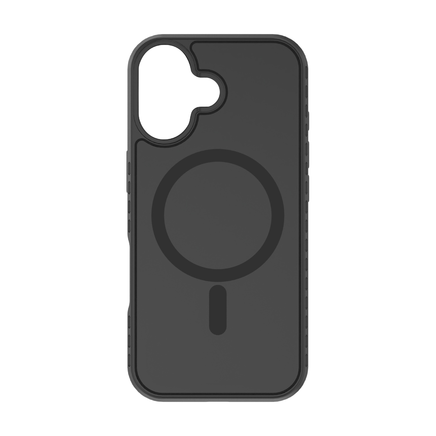 Custodia nera per telefono con marchio ad anello magnetico circolare.