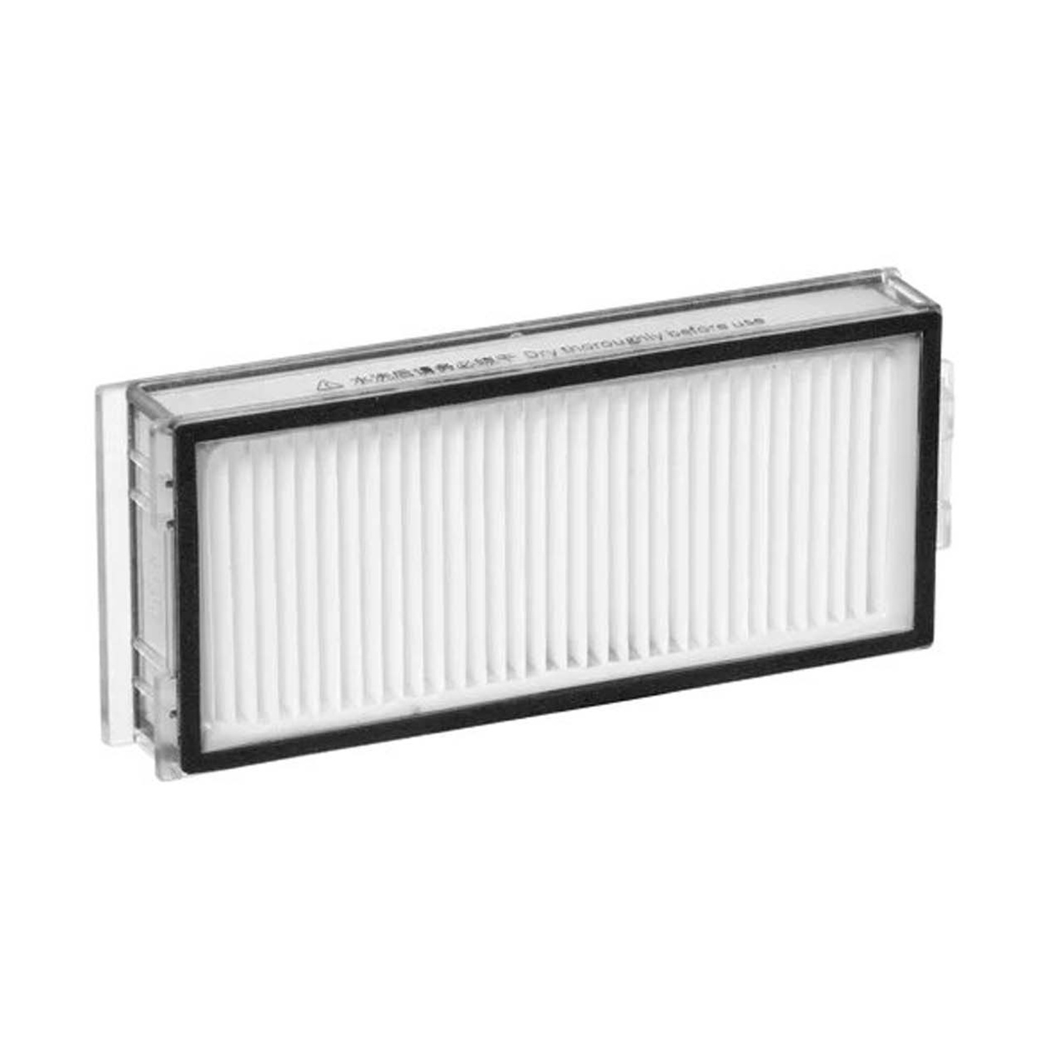 Un filtro bianco con bordi neri e pieghe.
