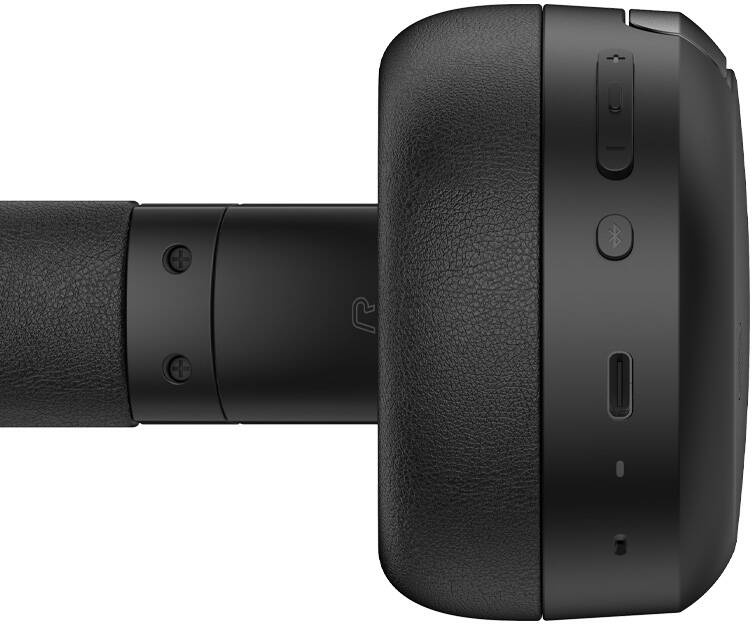 Fekete fejhallgató R logóval, hangerőszabályzókkal és USB-C porttal.