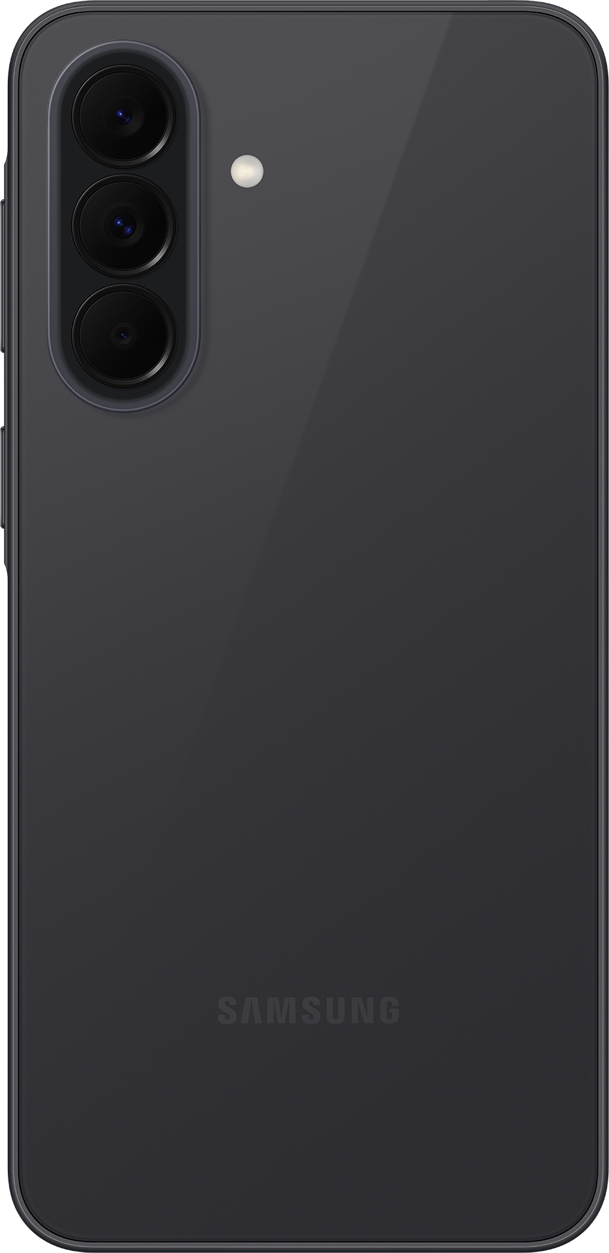 Sötétszürke Samsung okostelefon három kamerával és vakuval.