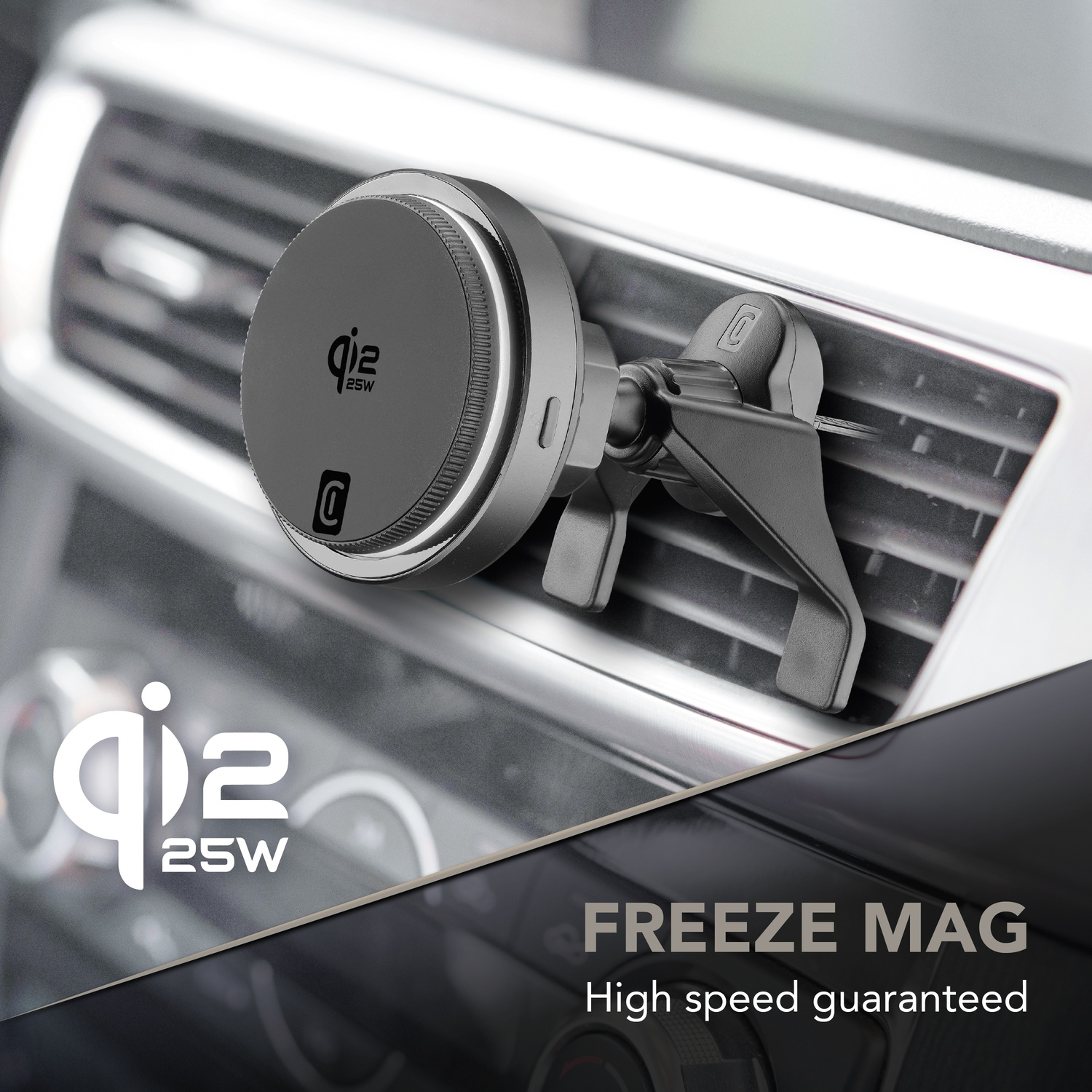Supporto auto magnetico grigio Qi2 25W su bocchetta d'aria