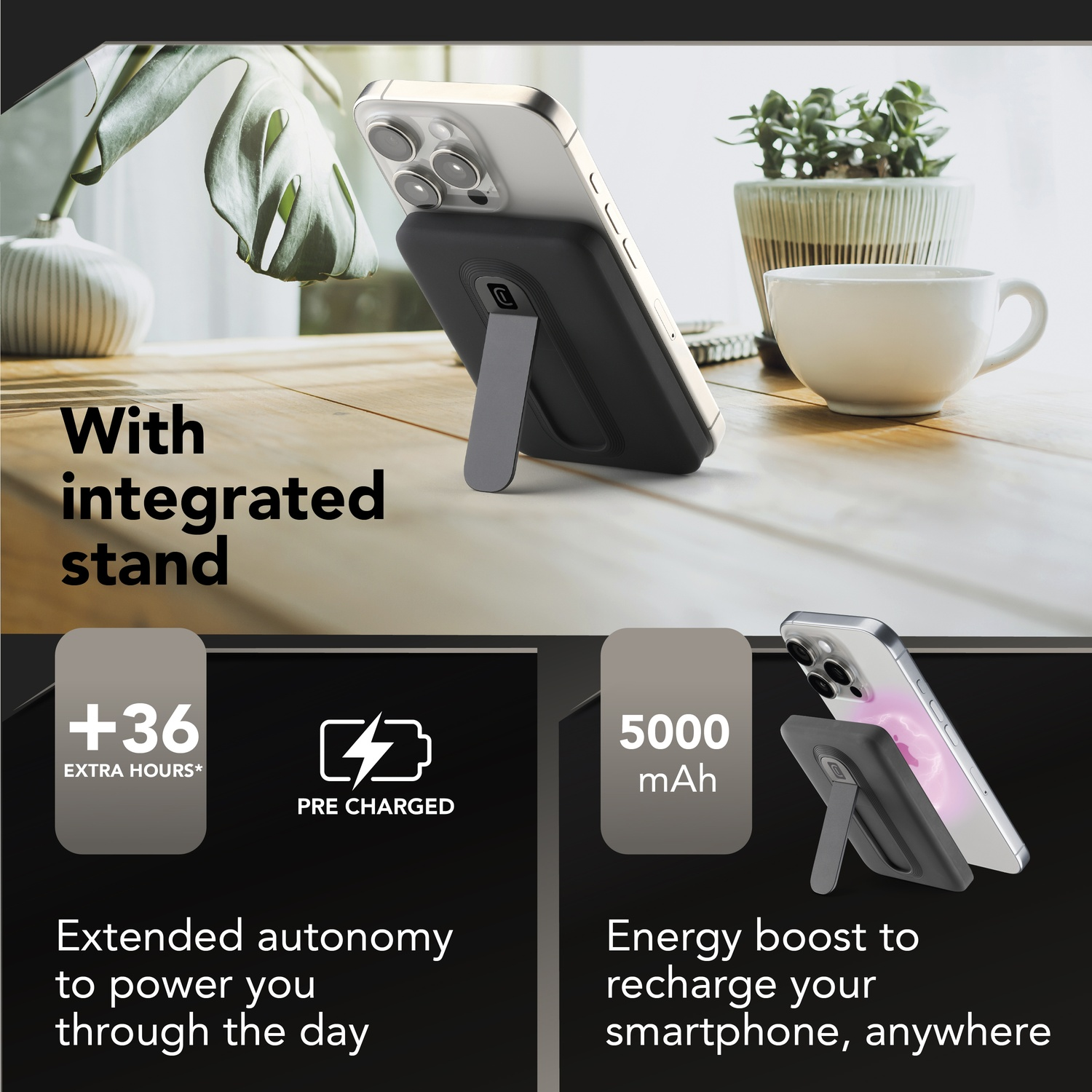 iPhone con supporto integrato e batteria da 5000 mAh.